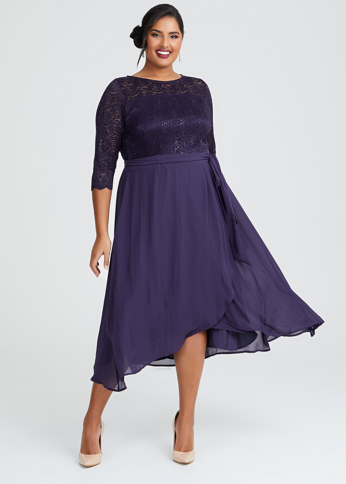 Shop Plus Size Evie Lace & Chiffon Dress in Purple | Sizes 12-30 ...
