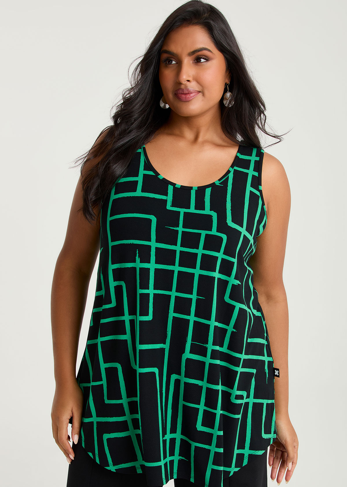 Taking Shape Natural Favourite Tank Size 18 in Green Abstract Print, Natural Viscose - Plus Size Women's Tops & T Shirts