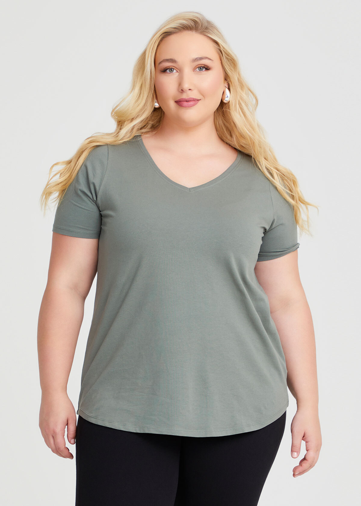 Shop Plus Size Australian Cotton V-neck T-Shirt in Green | Taking Shape AU