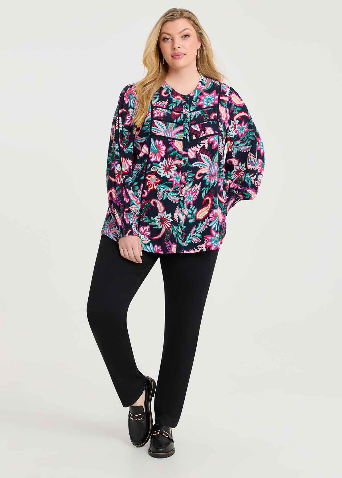Natural Winter Bloom Button Top