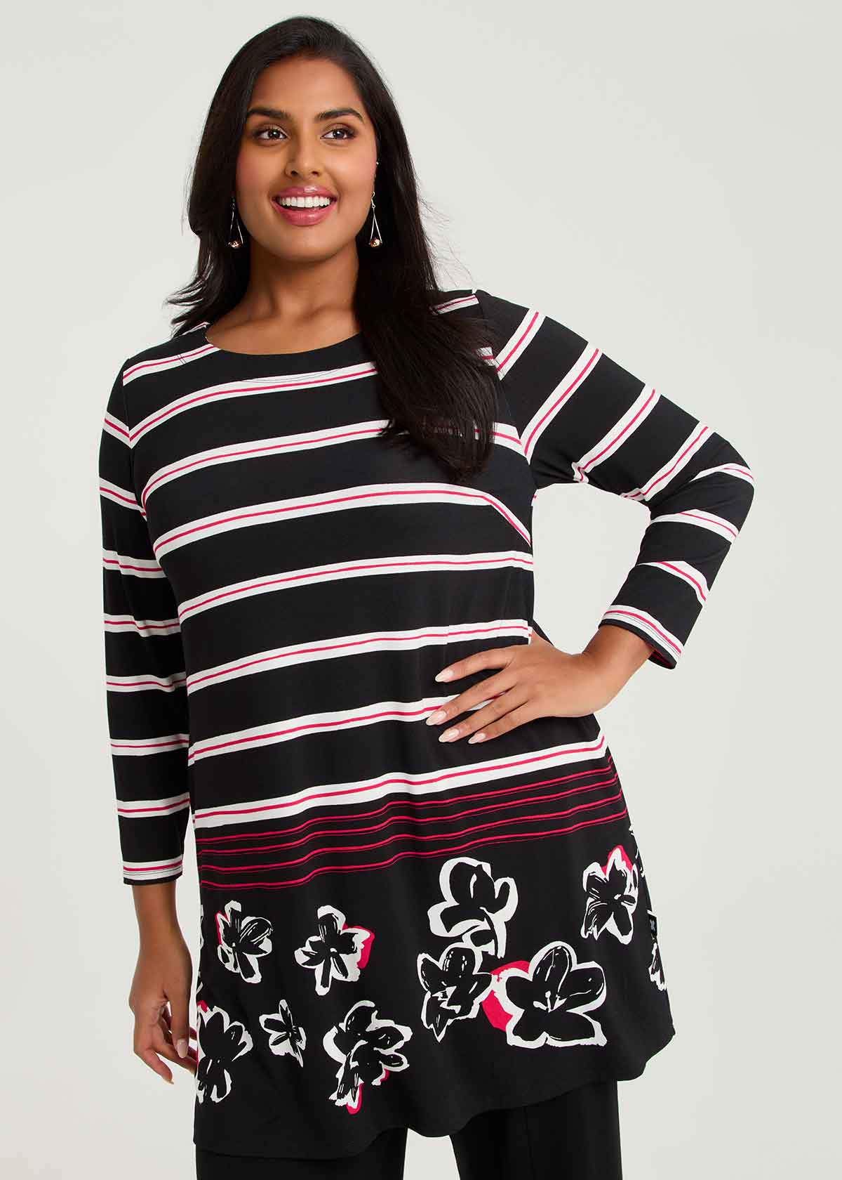 Taking Shape Natural Myra Stripe Tunic Size 10 in Print, Natural Viscose - Plus Size Women's Tops & T Shirts