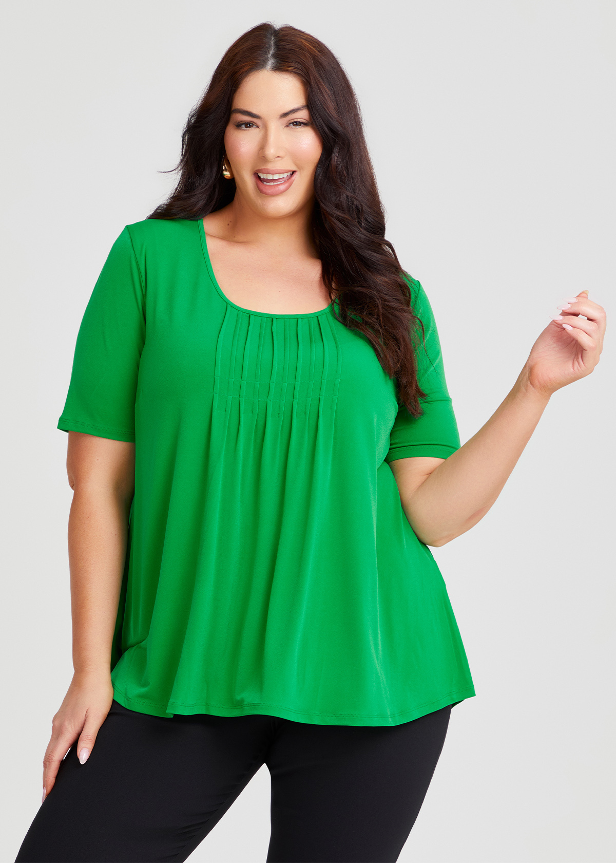 Shop Plus Size Pintuck Detail Top in Green Sizes 1230 Taking Shape NZ
