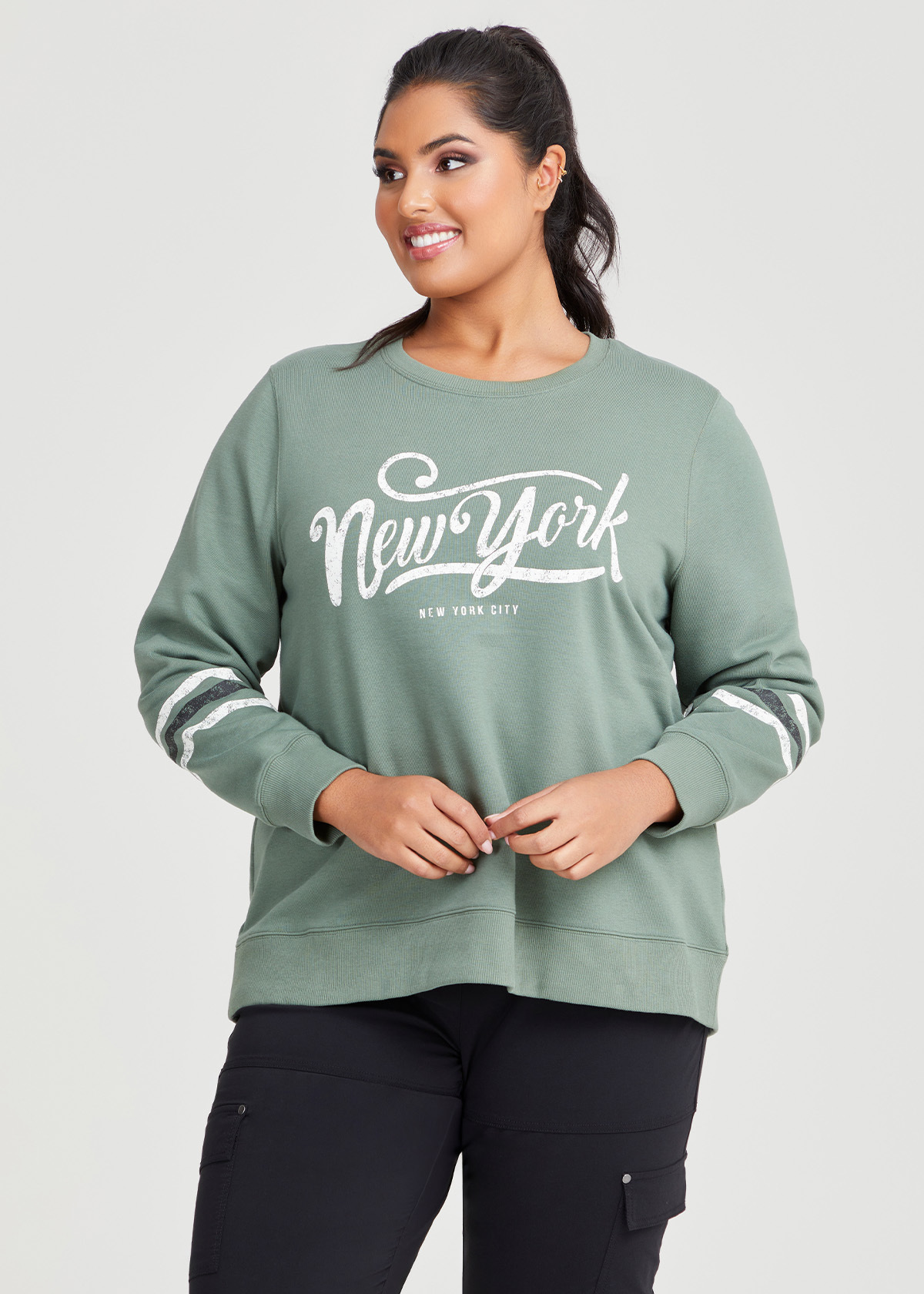 Shop Plus Size Cotton New York Sweatshirt in Green | Taking Shape AU