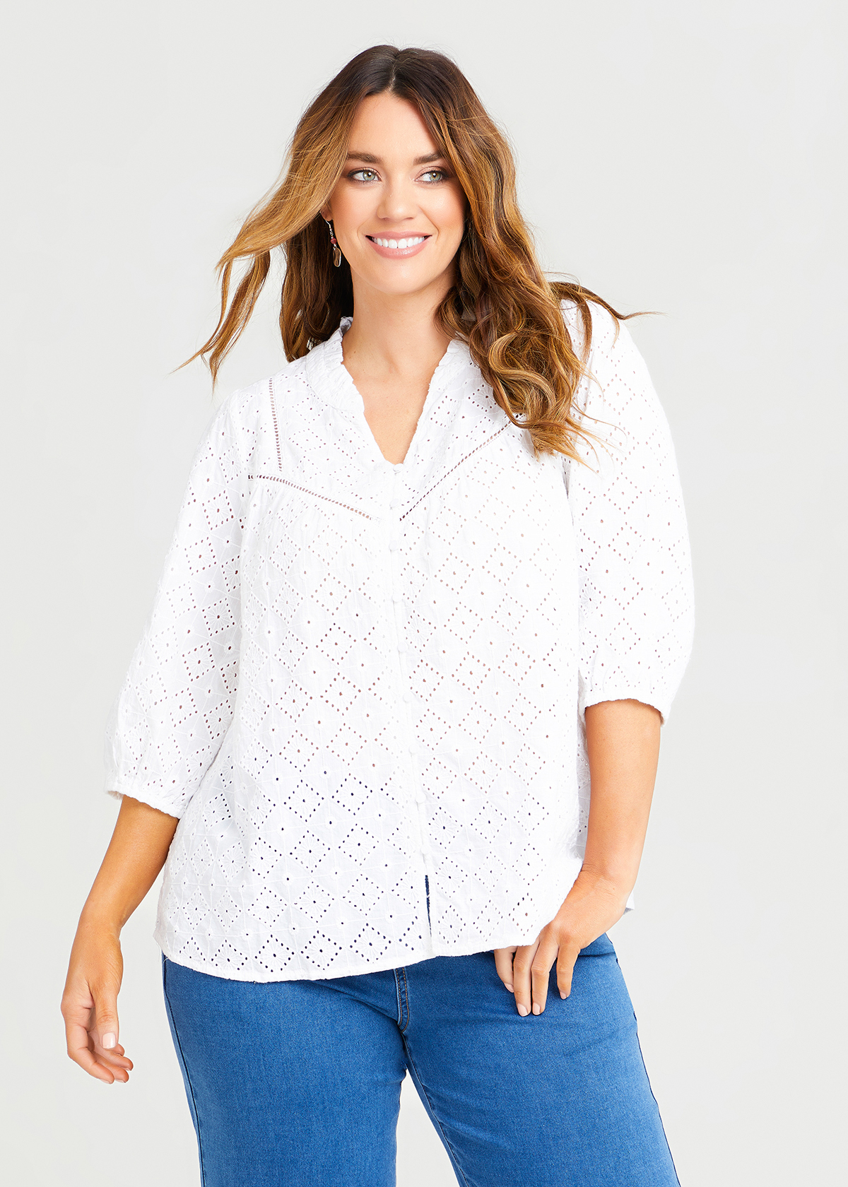 Shop Plus Size Cotton Broderie Ruffle Top in White | Taking Shape AU