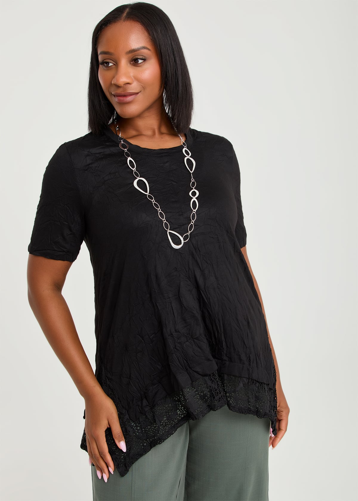 Taking Shape Bamboo And Lace Haven Tunic Size 12 in Black - Plus Size Women's Tops & T Shirts