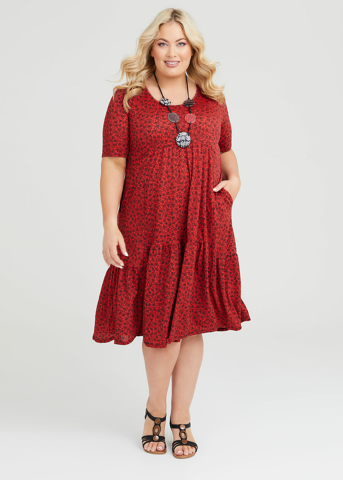 Plus Size Animal Print Smocked Tiered Dress