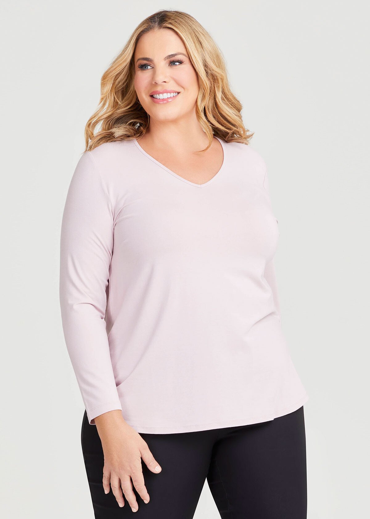 Shop Plus Size Natural Everyday V-neck Long Sleeve Top in Red | Taking ...