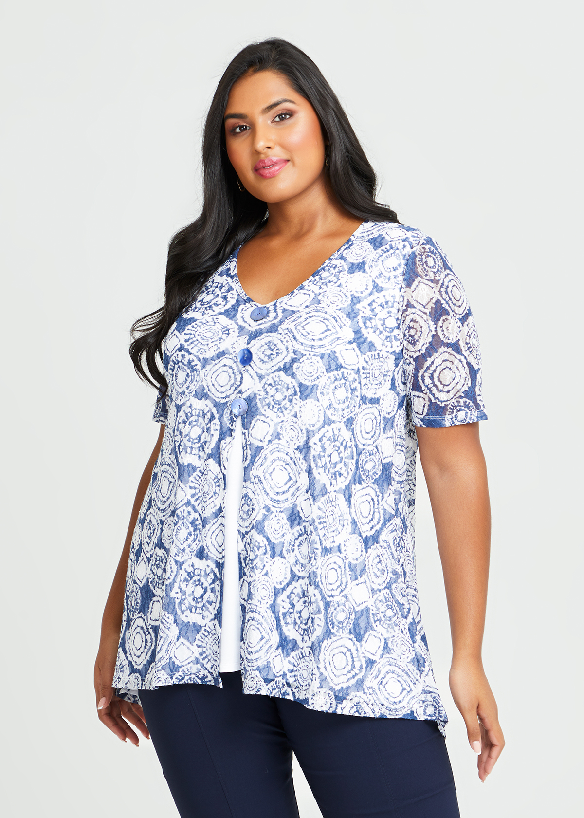 Shop Plus Size Lace Mesh Layer Top in Multi | Taking Shape AU