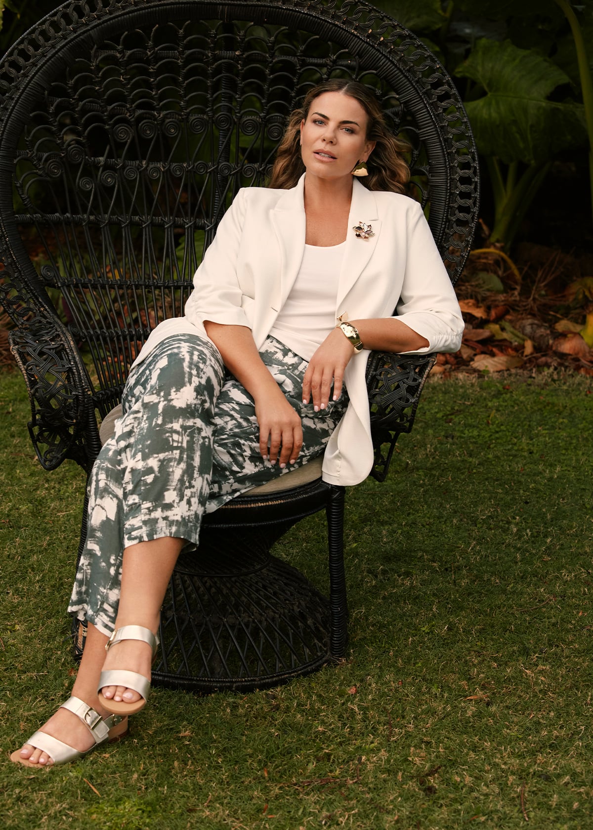 Taking Shape Linen Blend Drift Lantern Pant Size 14 in Print - Plus Size Women's Dining