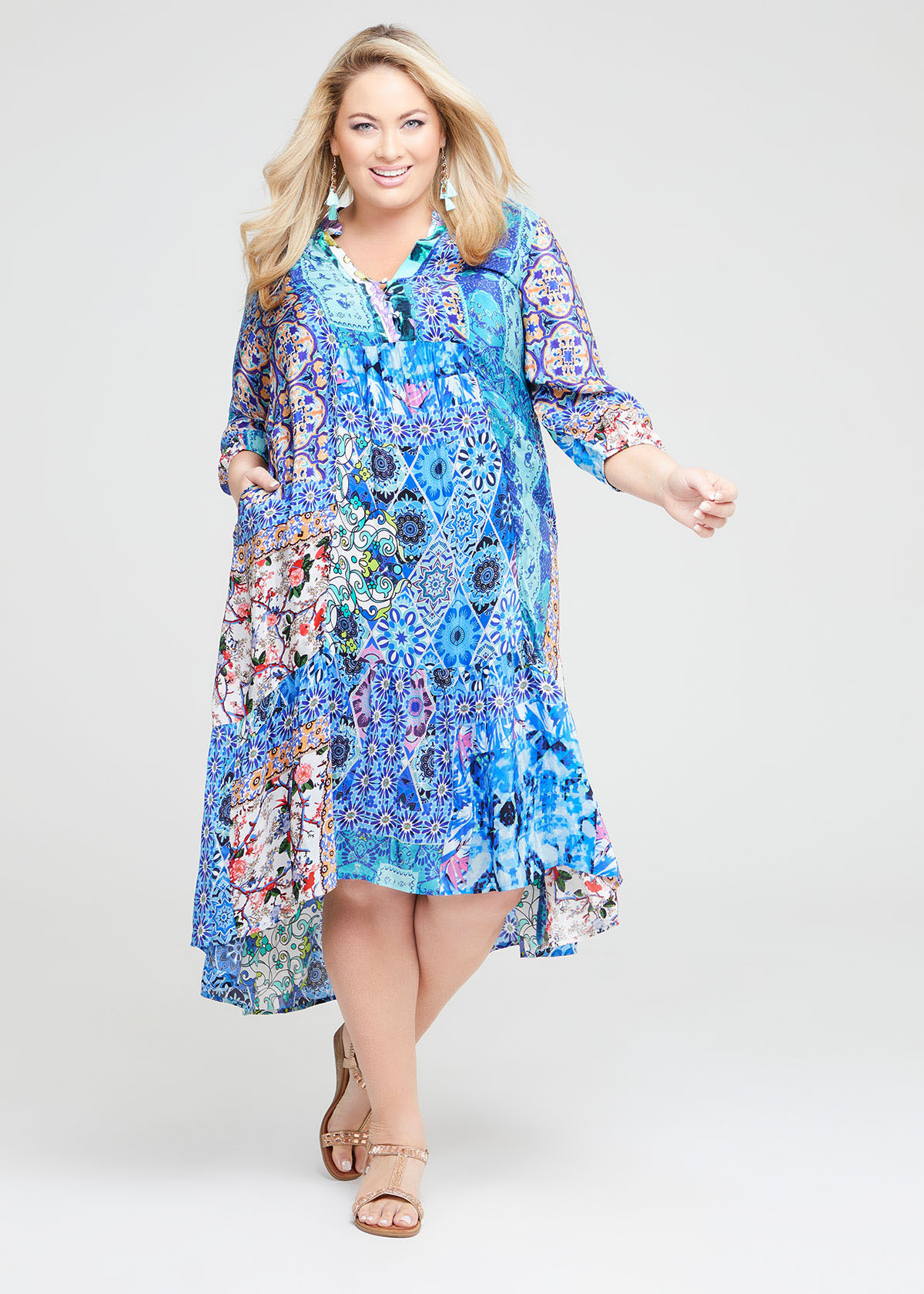 Shop Plus Size Natural Madison Ruffle Dress in Multi | Taking Shape AU