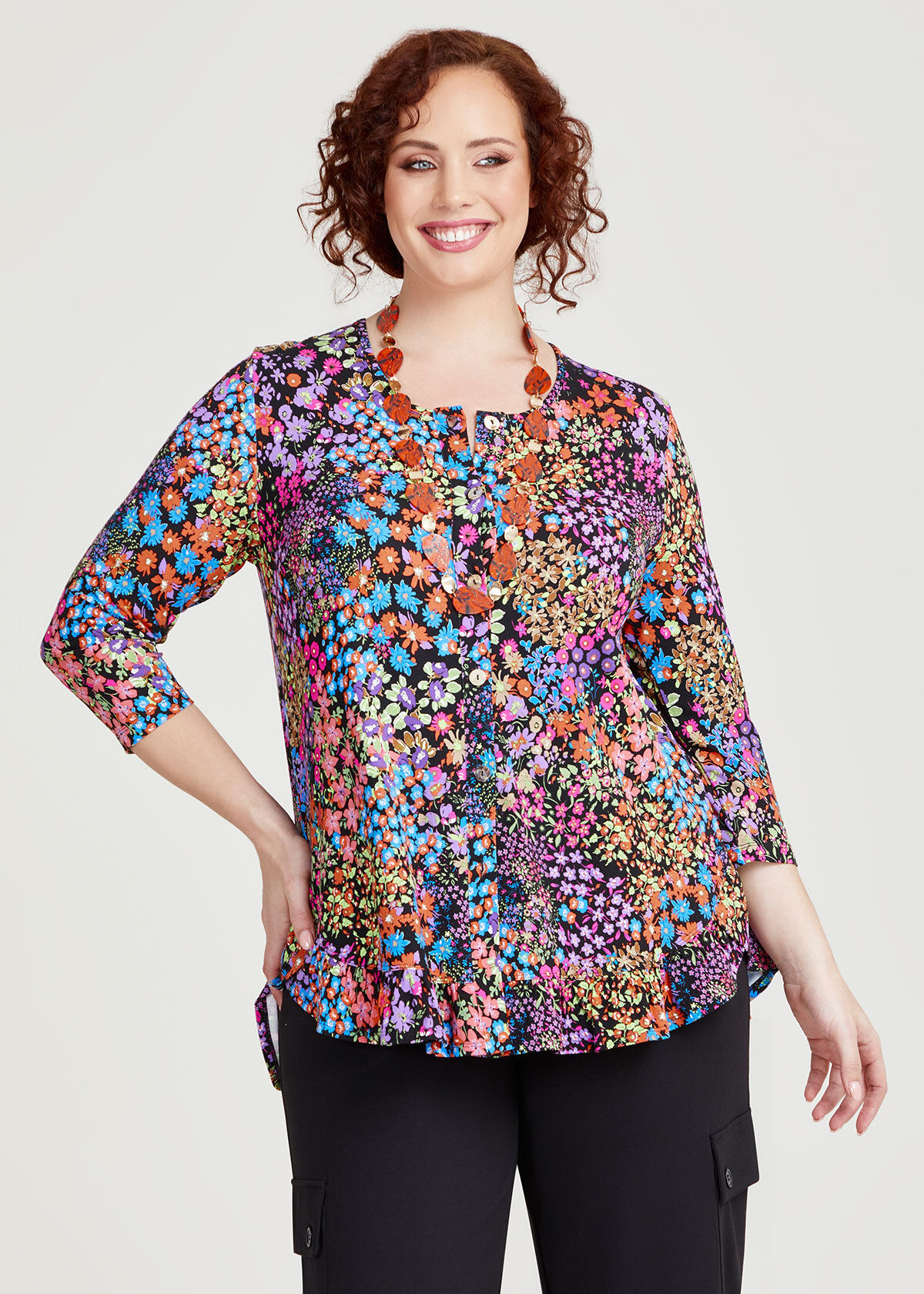 Shop Plus Size Ditsy Floral Natural Top in Multi | Taking Shape AU