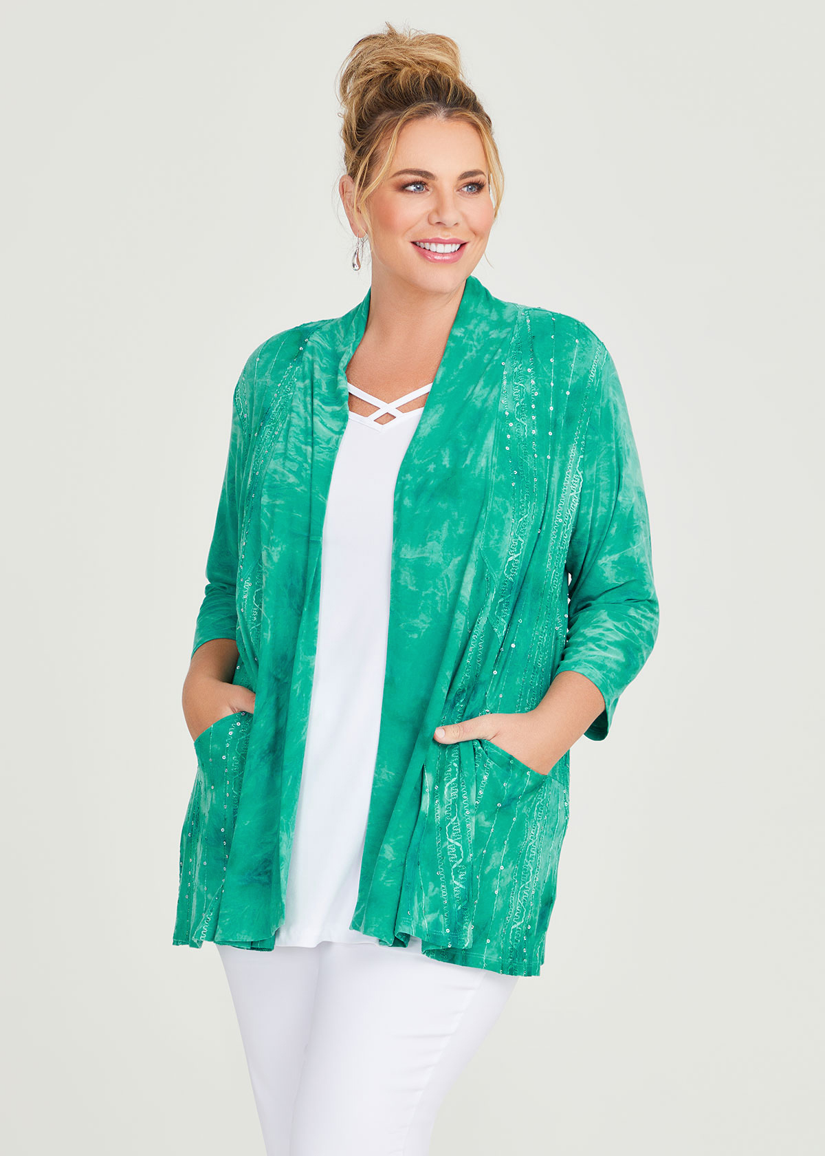 Shop Plus Size Sequin Tie Dye Cardigan in Green | Taking Shape AU