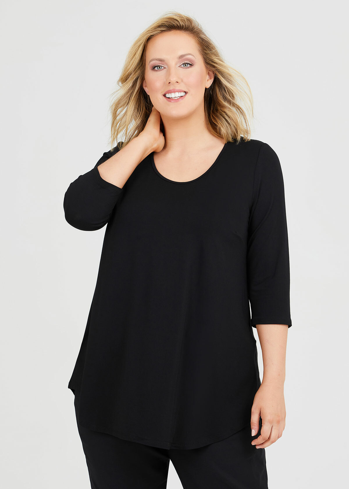 Bamboo Base 3/4 Sleeve Top in Black in sizes 12 to 30 | Taking Shape NZ