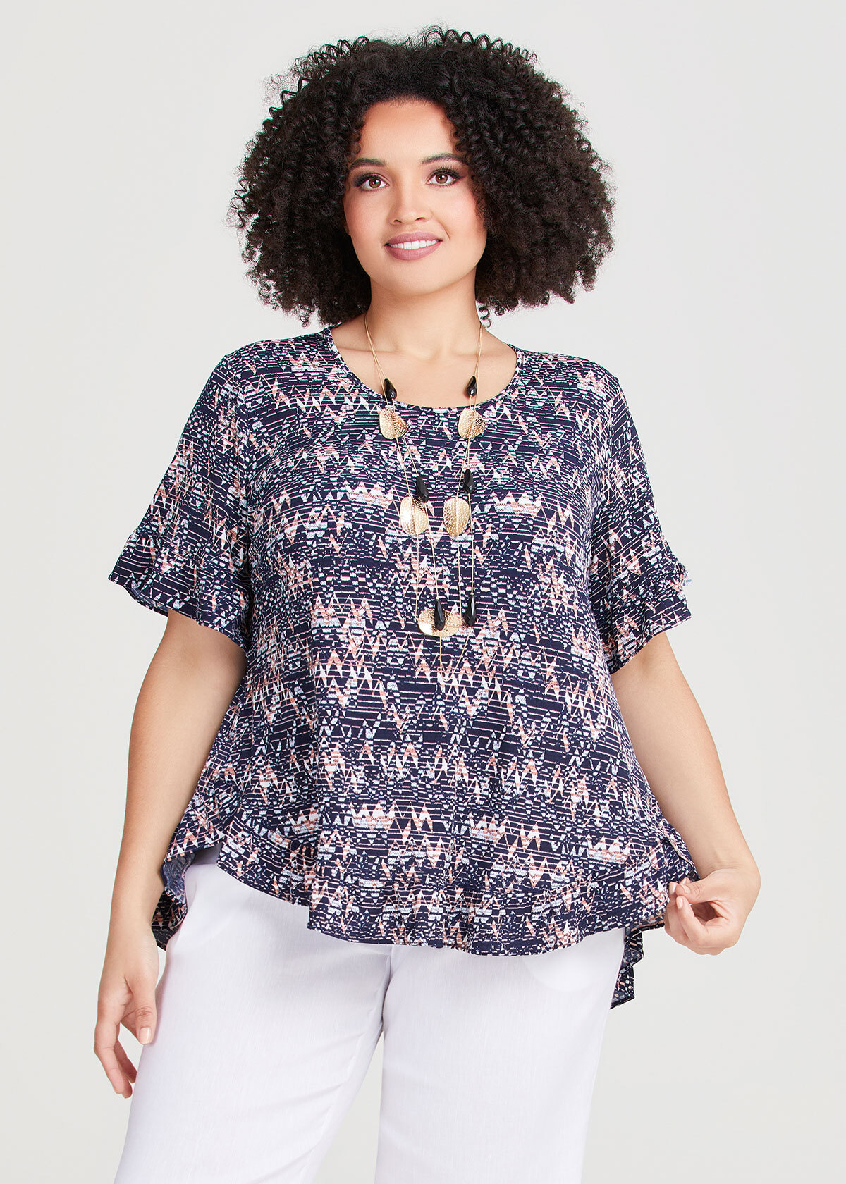 Shop Plus Size Ruffle Trim Print Top in Blue | Taking Shape AU