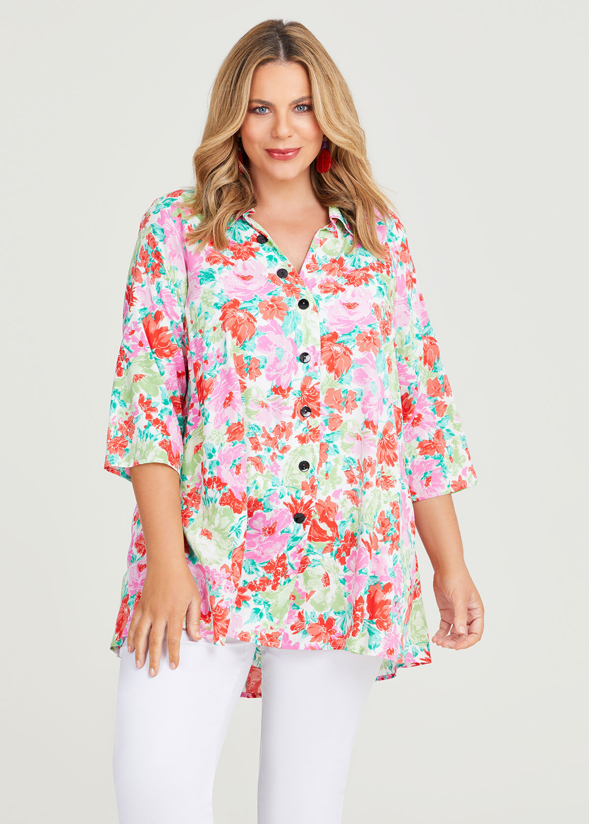 Shop Plus Size Spring Floral Natural Shirt in Red | Taking Shape AU