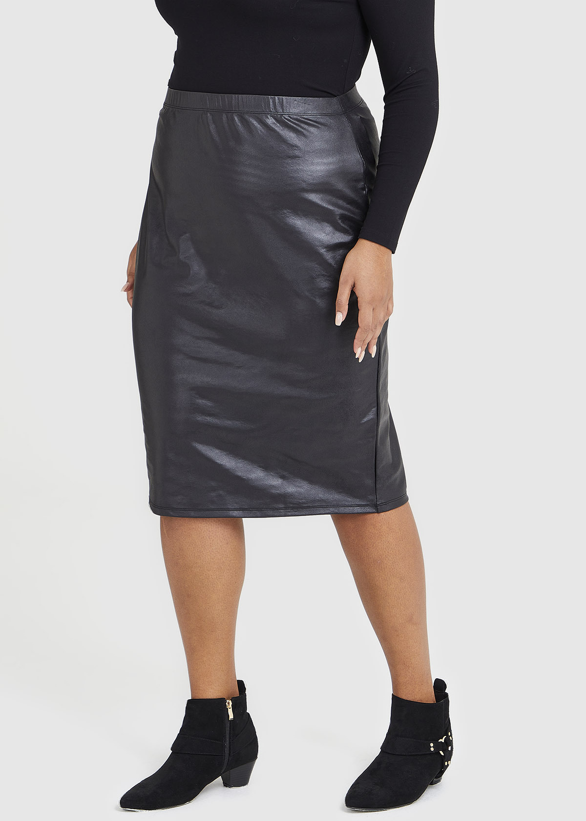 Shop Plus Size Coated Pencil Skirt in Black | Taking Shape AU
