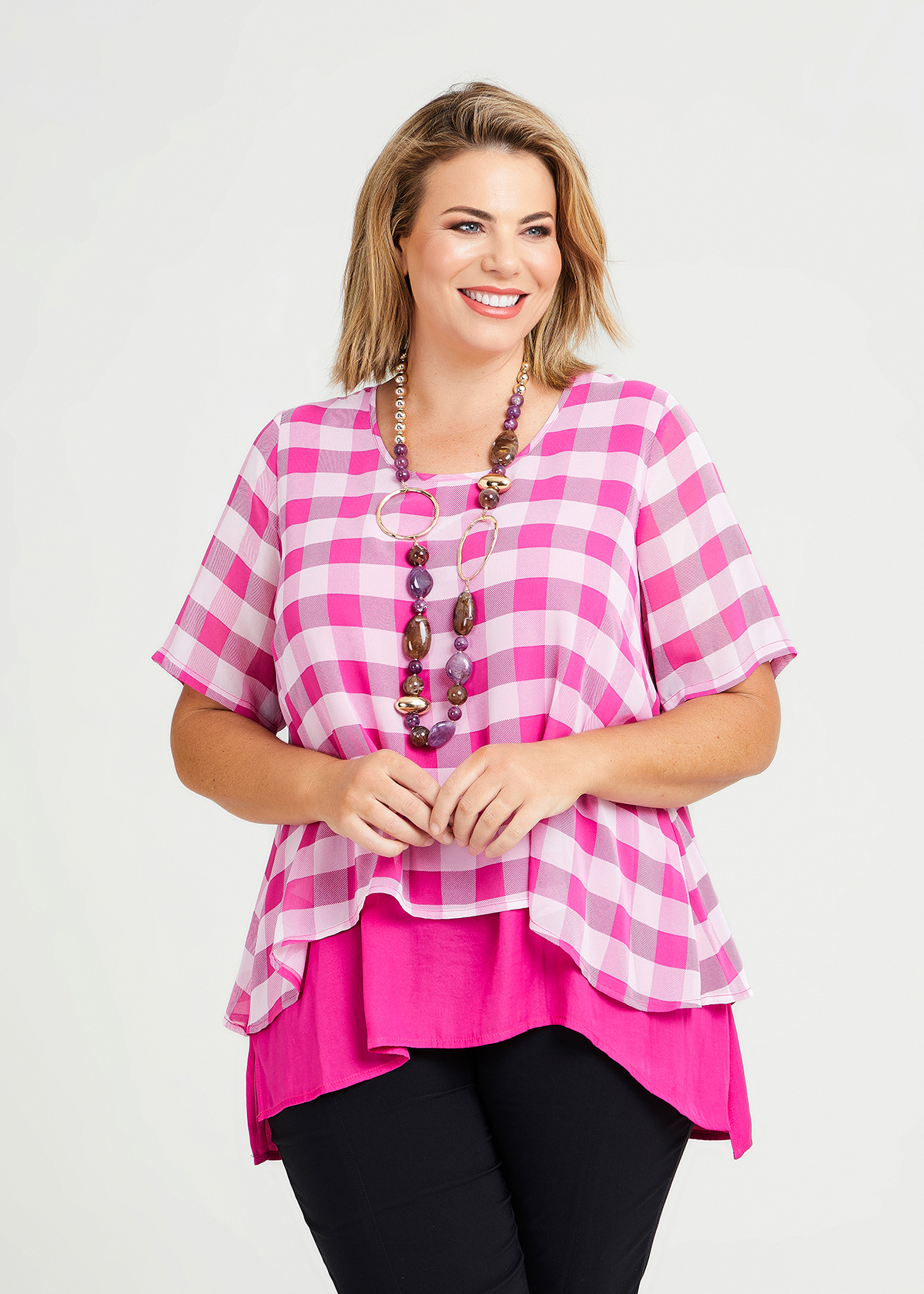 Shop Plus Size Check Overlay Luxe Top in Red | Taking Shape AU