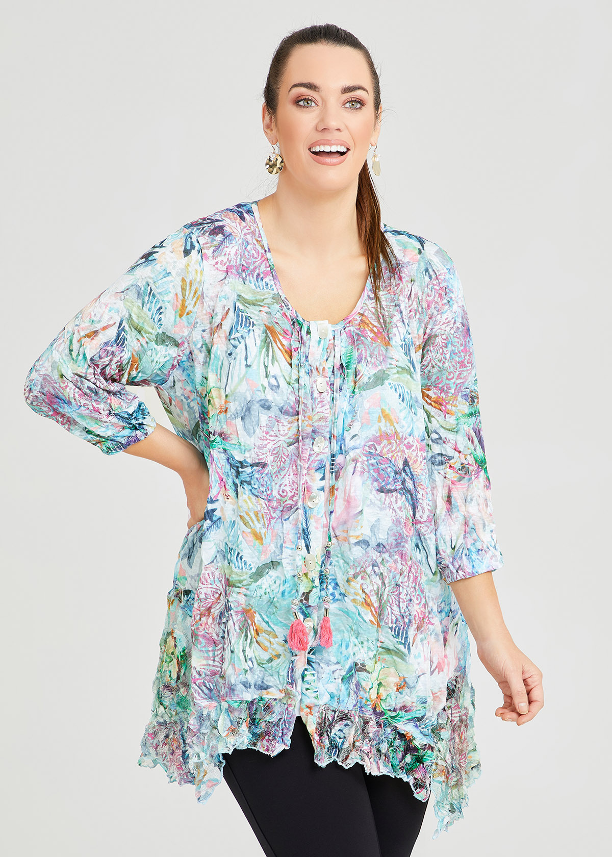 Shop Plus Size Amy Slub Knit Crush Cardigan in Floral | Taking Shape AU