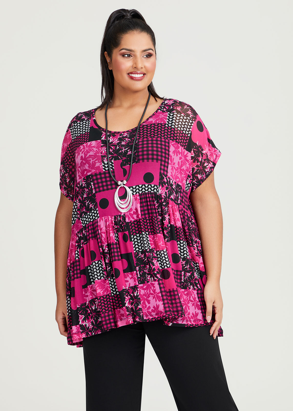 Shop Plus Size Natural Tiled Print Tunic in Multi | Sizes 12-30 ...