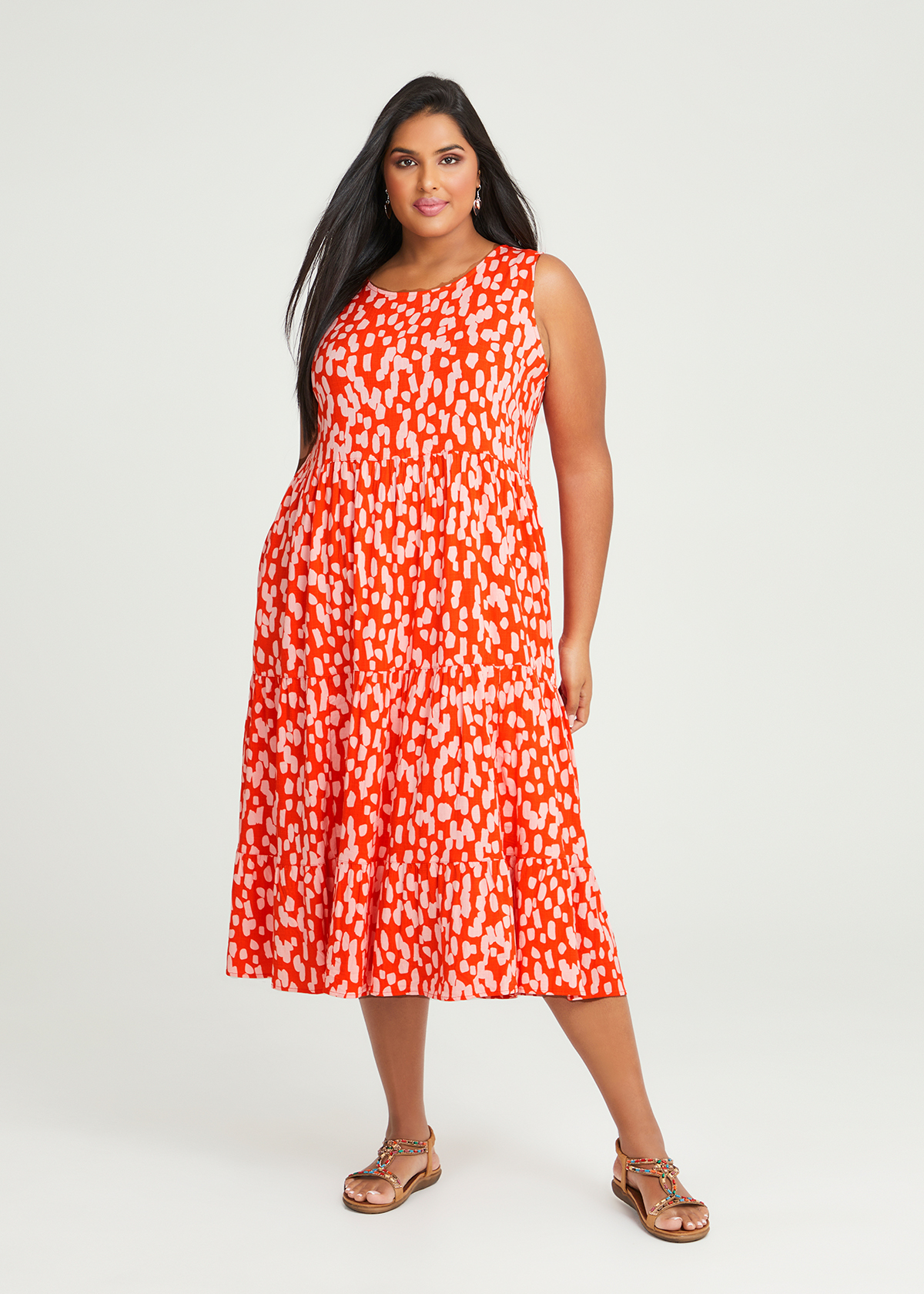 Shop Plus Size Natural Heatwave Tier Dress in Multi | Taking Shape AU