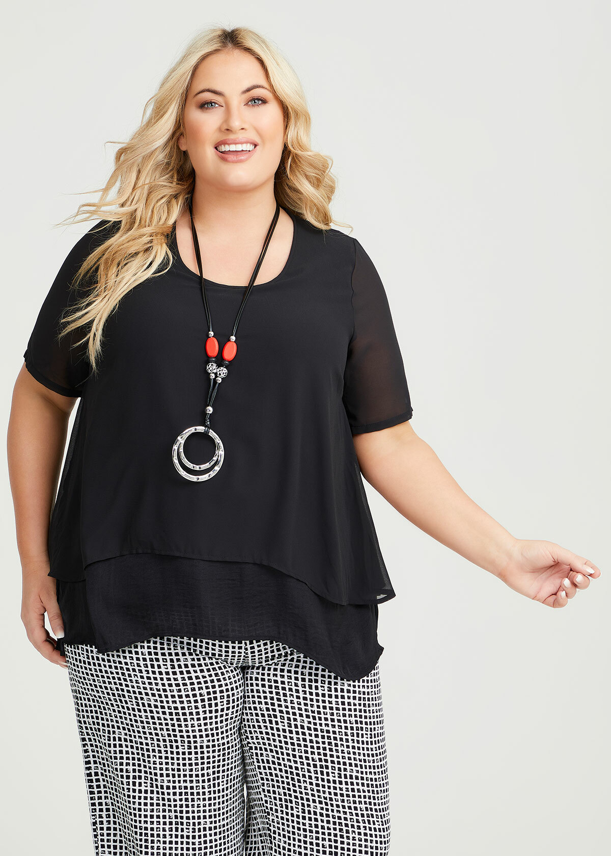 Shop Plus Size Double Layer Chiffon Luxe Top in Black | Sizes 12-30 ...