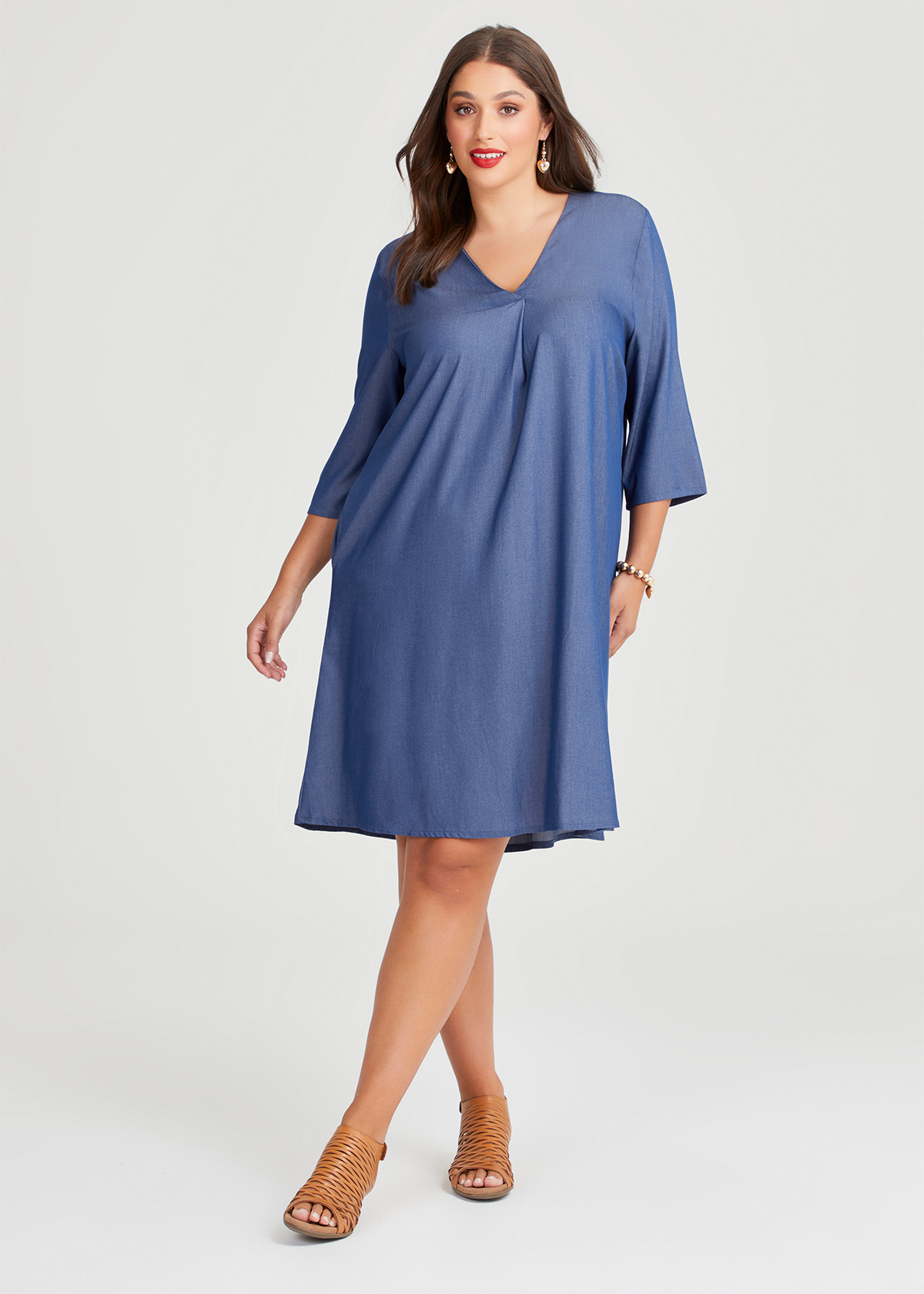 Shop Plus Size Denim Stretch Natural Dress in Blue | Sizes 12-30 ...