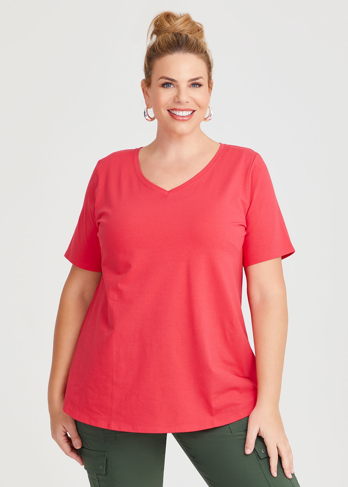Shop Plus Size Good Earth Australian Cotton V-neck T-Shirt in Red ...