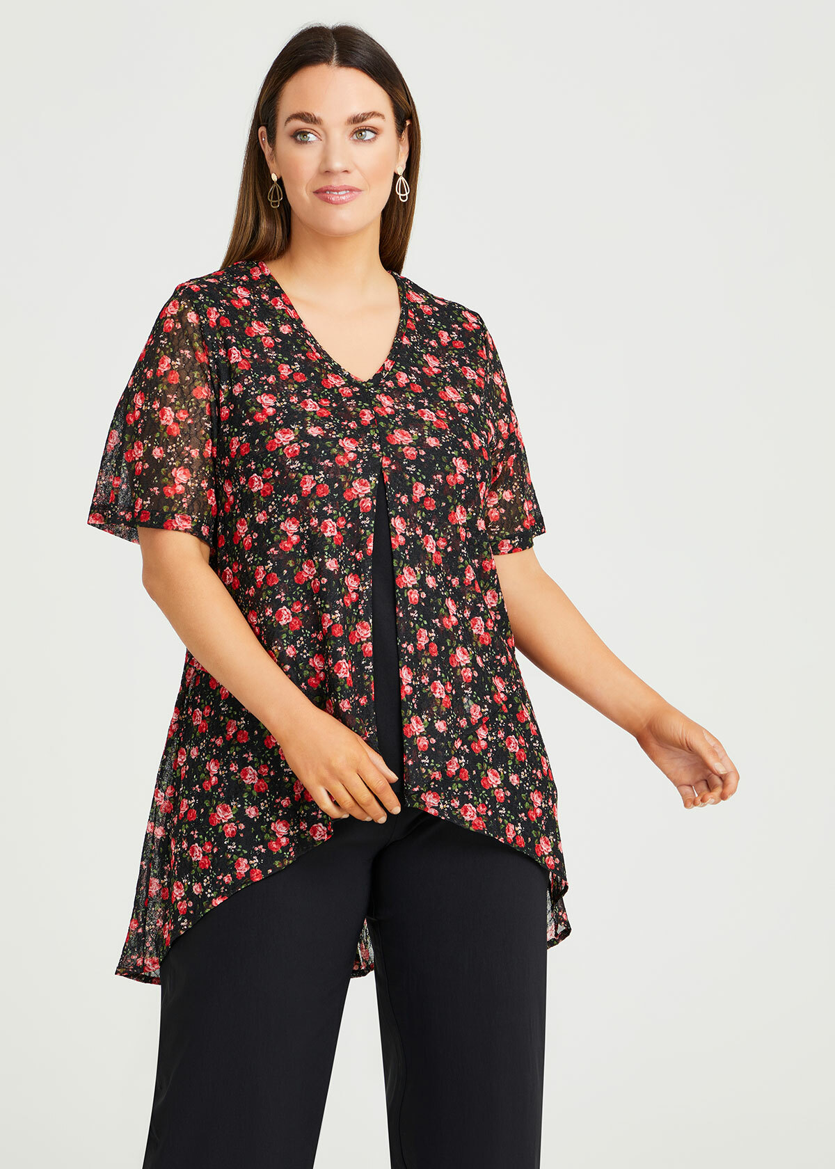 Shop Plus Size Olivia Overlay Mesh Tunic in Red | Taking Shape AU