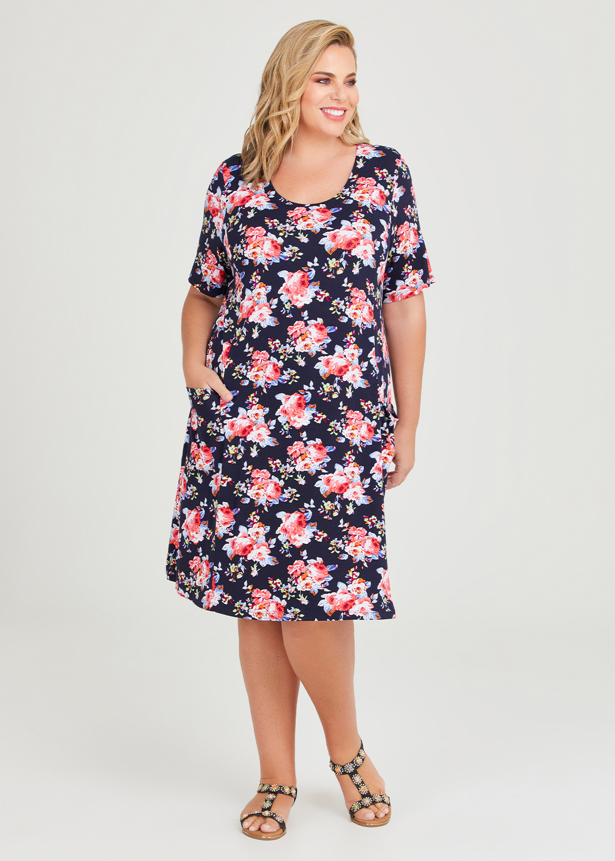 Shop Plus Size Floral Cotton A-line Dress in Black | Taking Shape AU