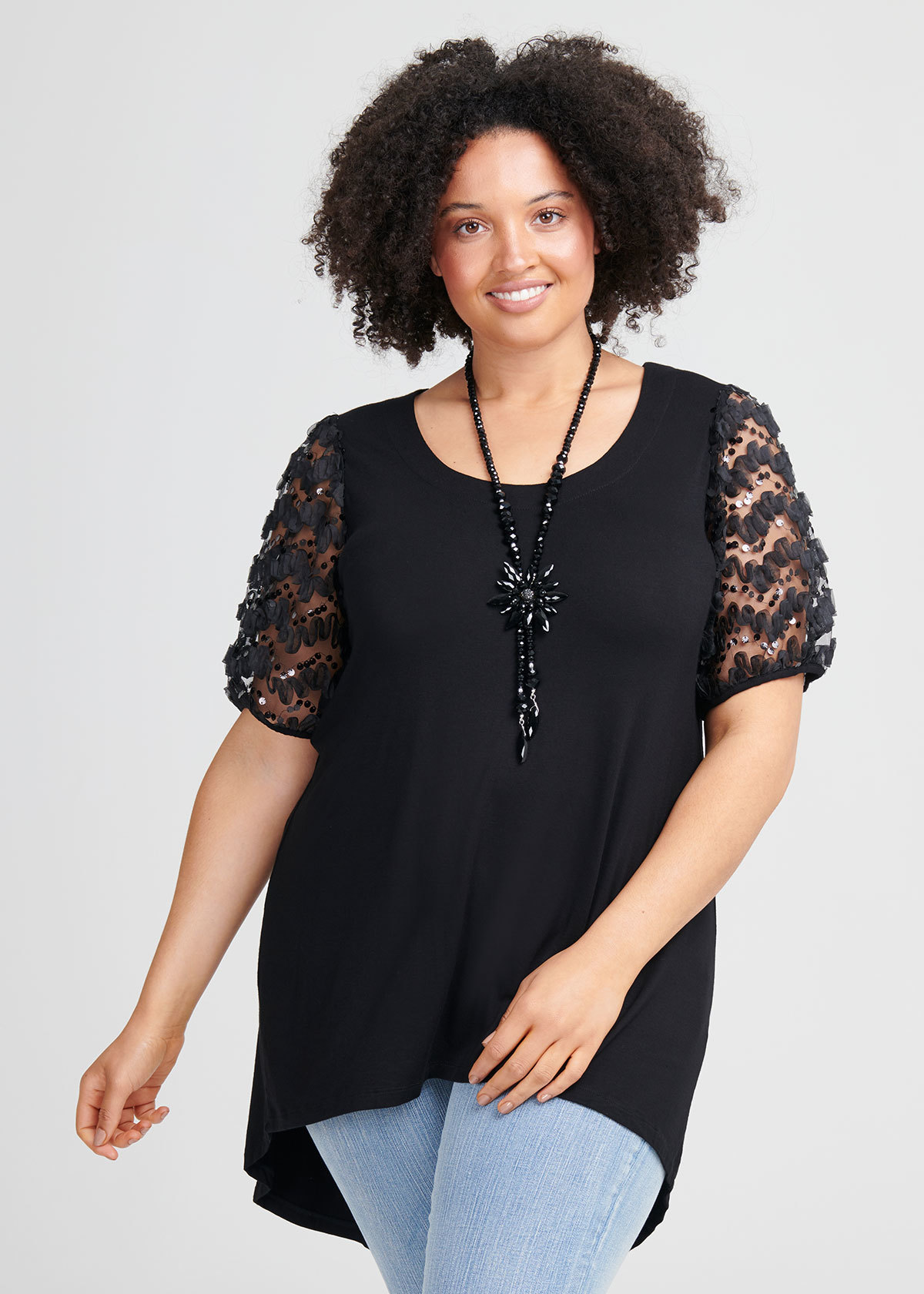 Shop Plus Size Bamboo Puff Sleeve Top in Black | Taking Shape AU