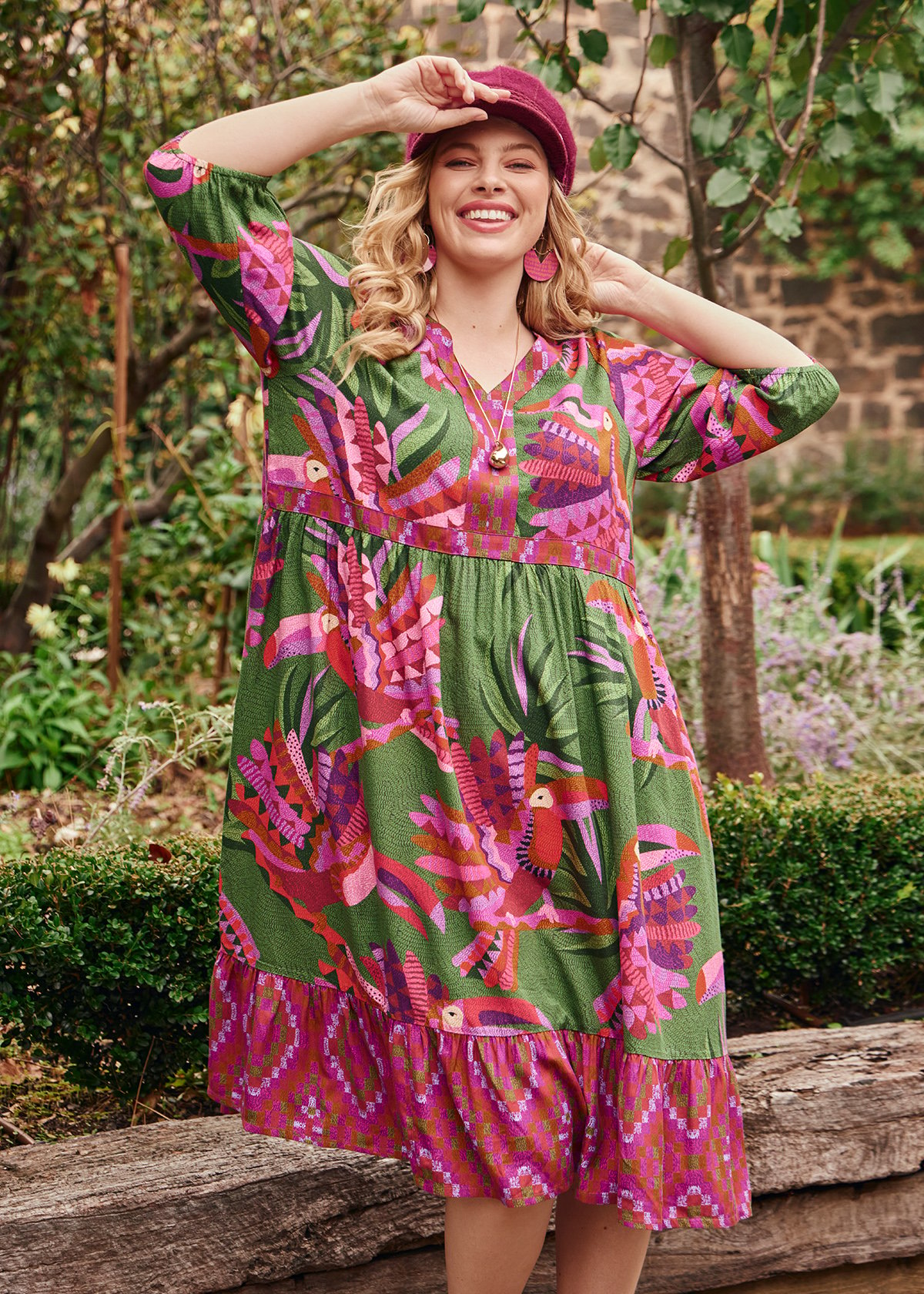 Shop Plus Size Natural Garden Notes Dress in Multi | Sizes 12-30 ...