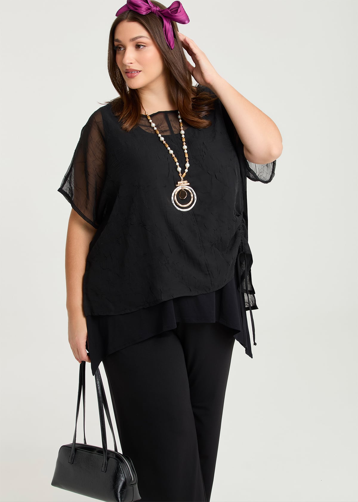 Taking Shape Rue Creased Chiffon Overtop Size 22-24 in Black - Plus Size Women's Tops & T Shirts