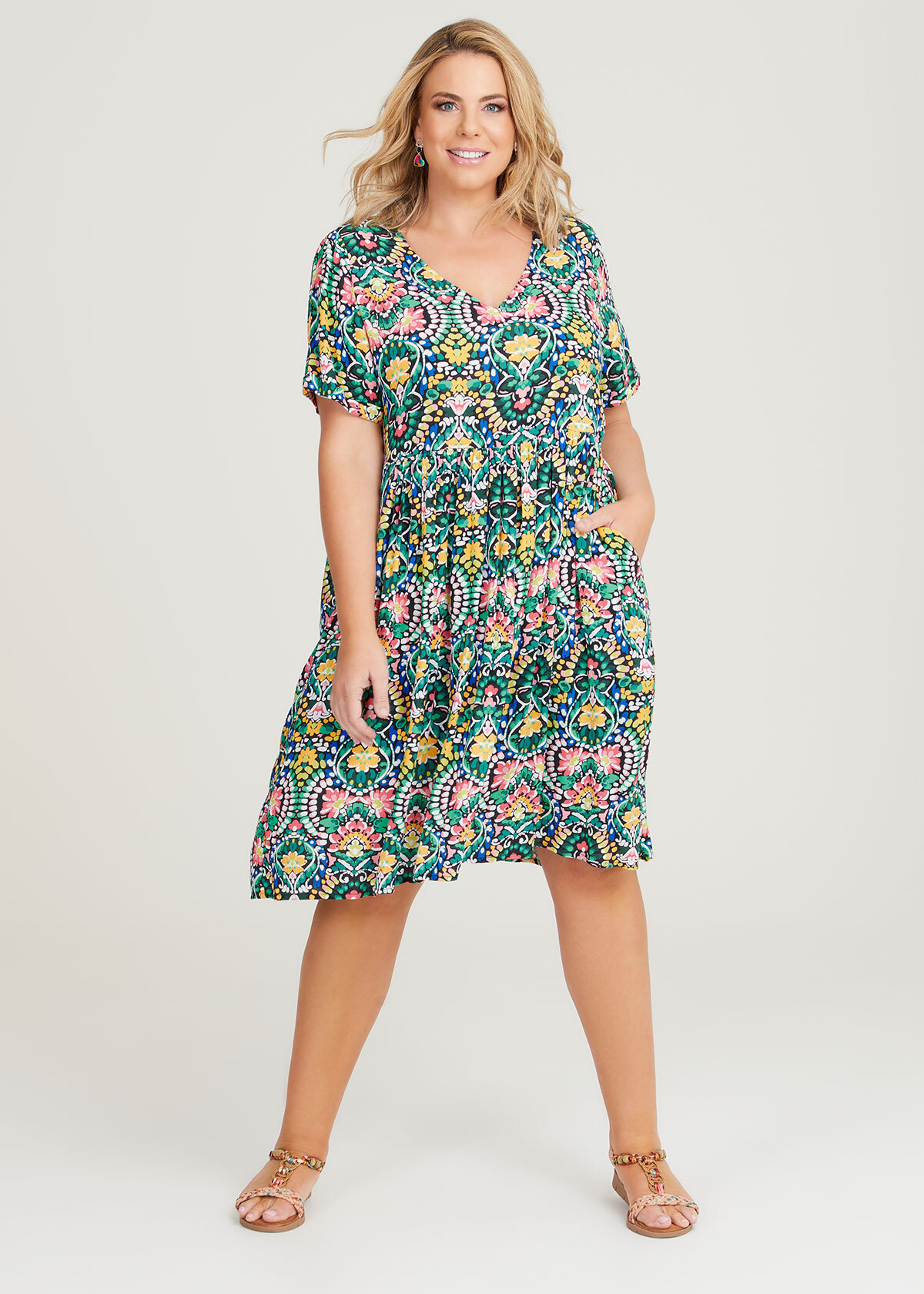 Shop Plus Size Natural Folk Print Dress in Multi | Taking Shape AU