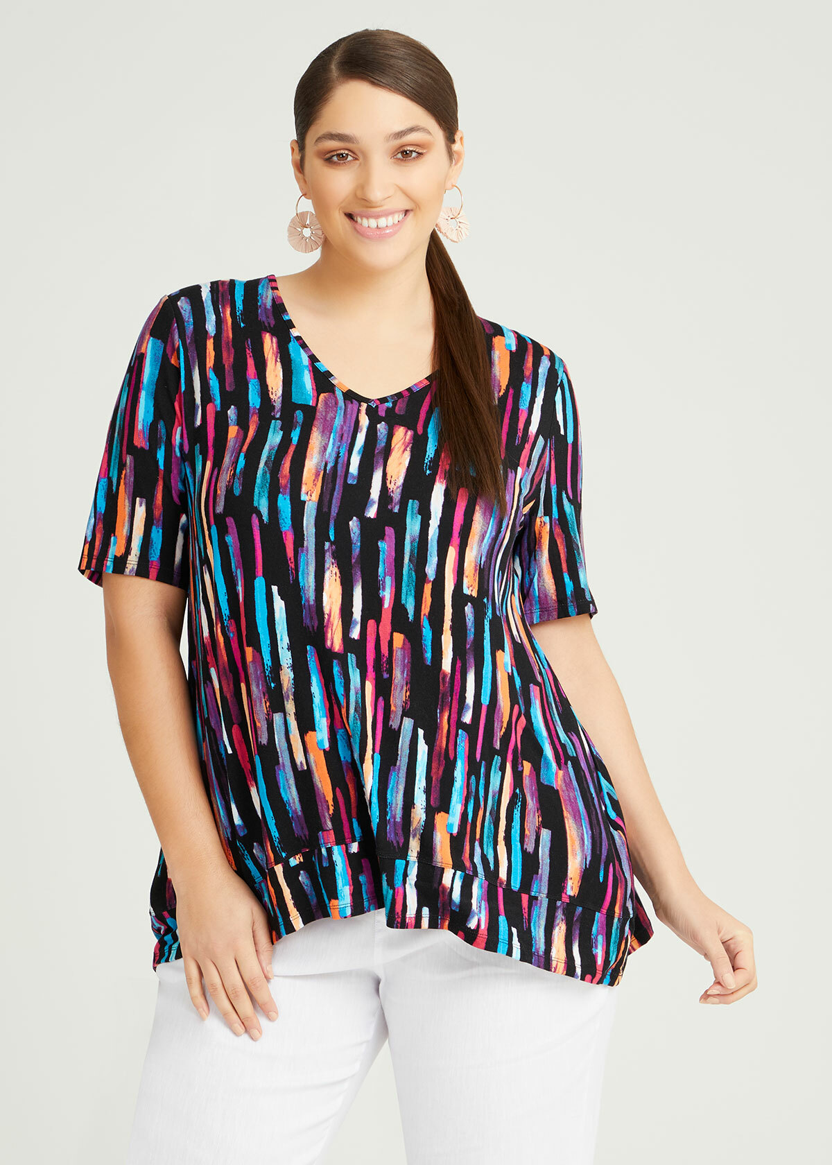 Shop Plus Size Bamboo Abstract Sia Vneck Top in Print | Sizes 12-30 ...