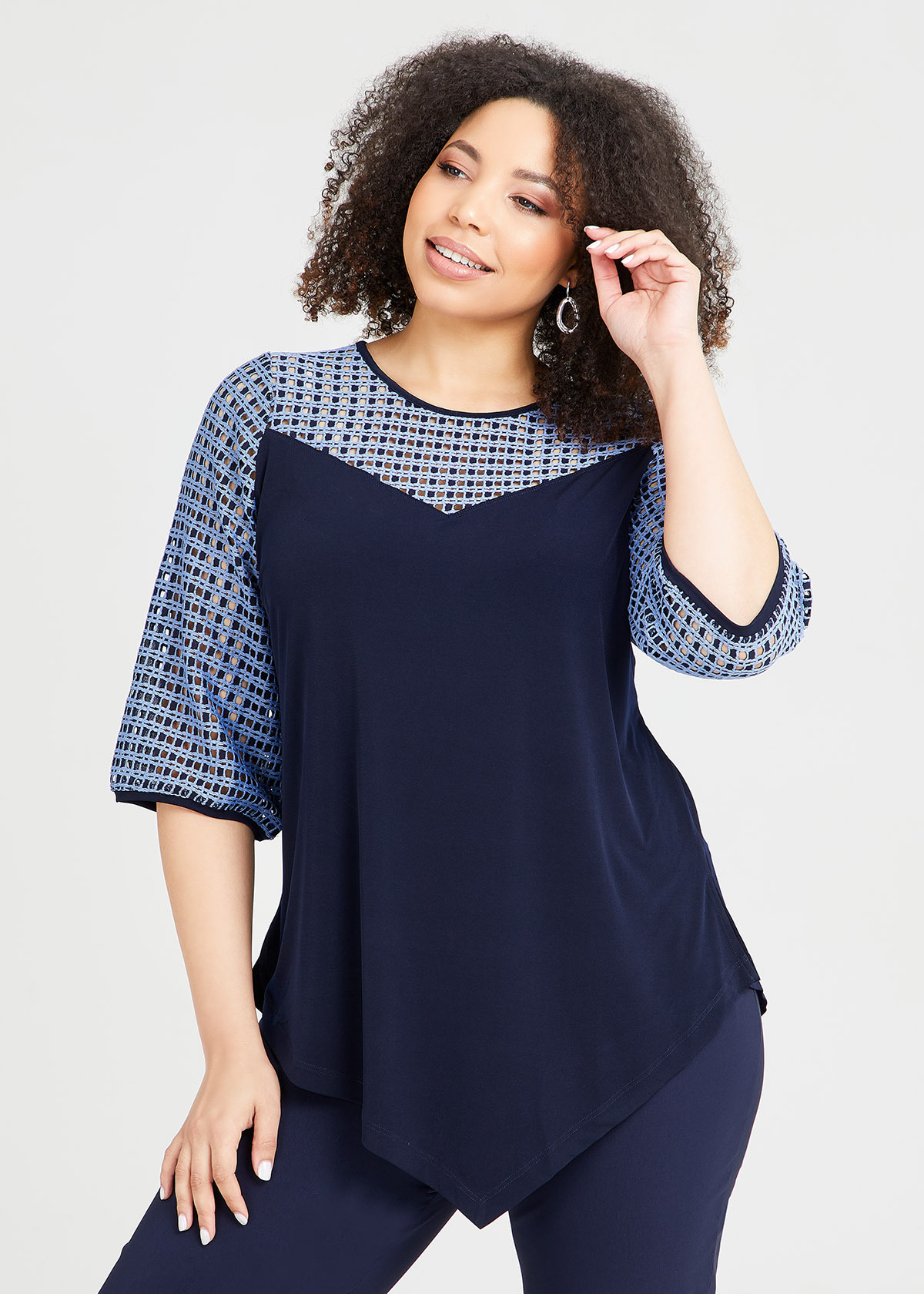 Shop Plus Size Lace V Neck Top in Blue Taking Shape AU