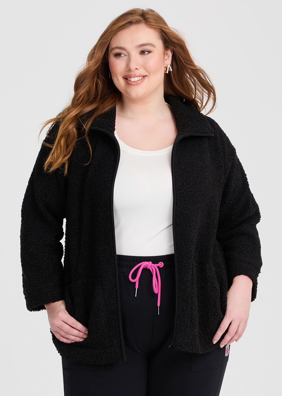 Taking Shape Teddy Zip Through Jacket Size 20 in Black - Plus Size Women's Coats & Jackets