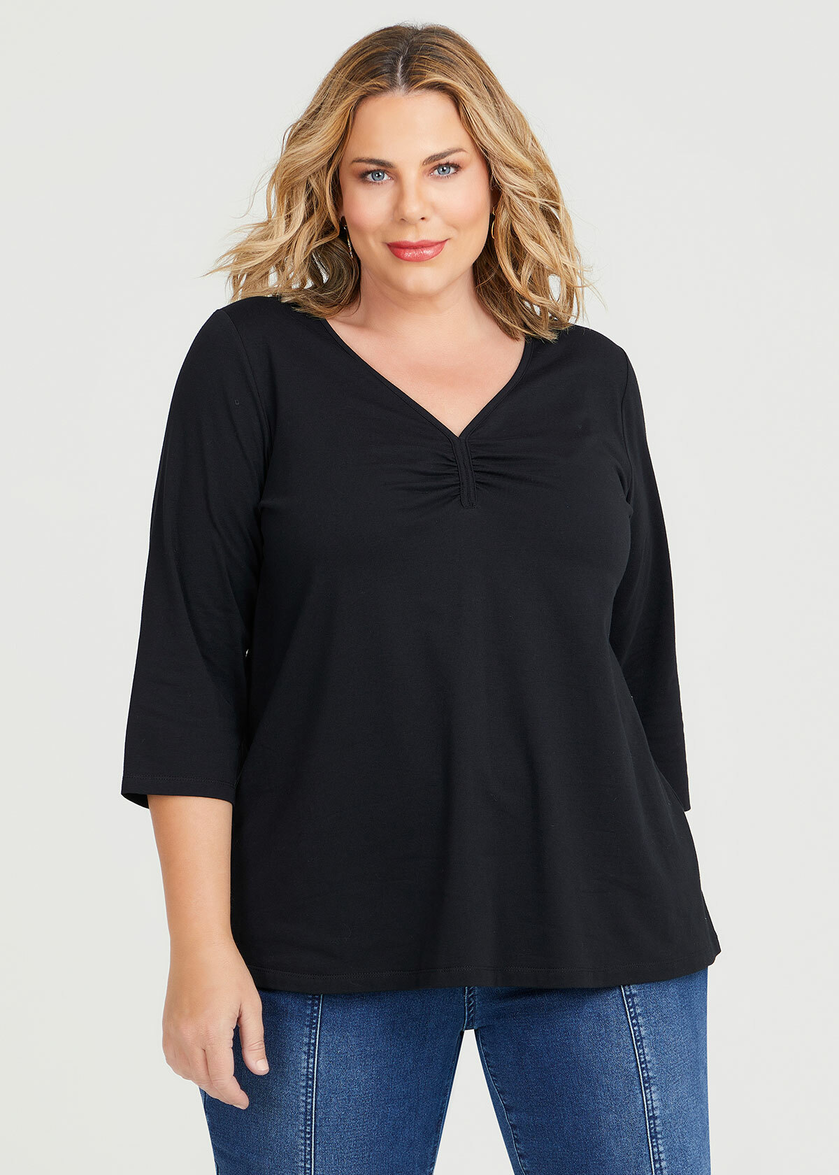 Shop Plus Size Cotton Sweetheart Gathered Top in Black | Taking Shape AU