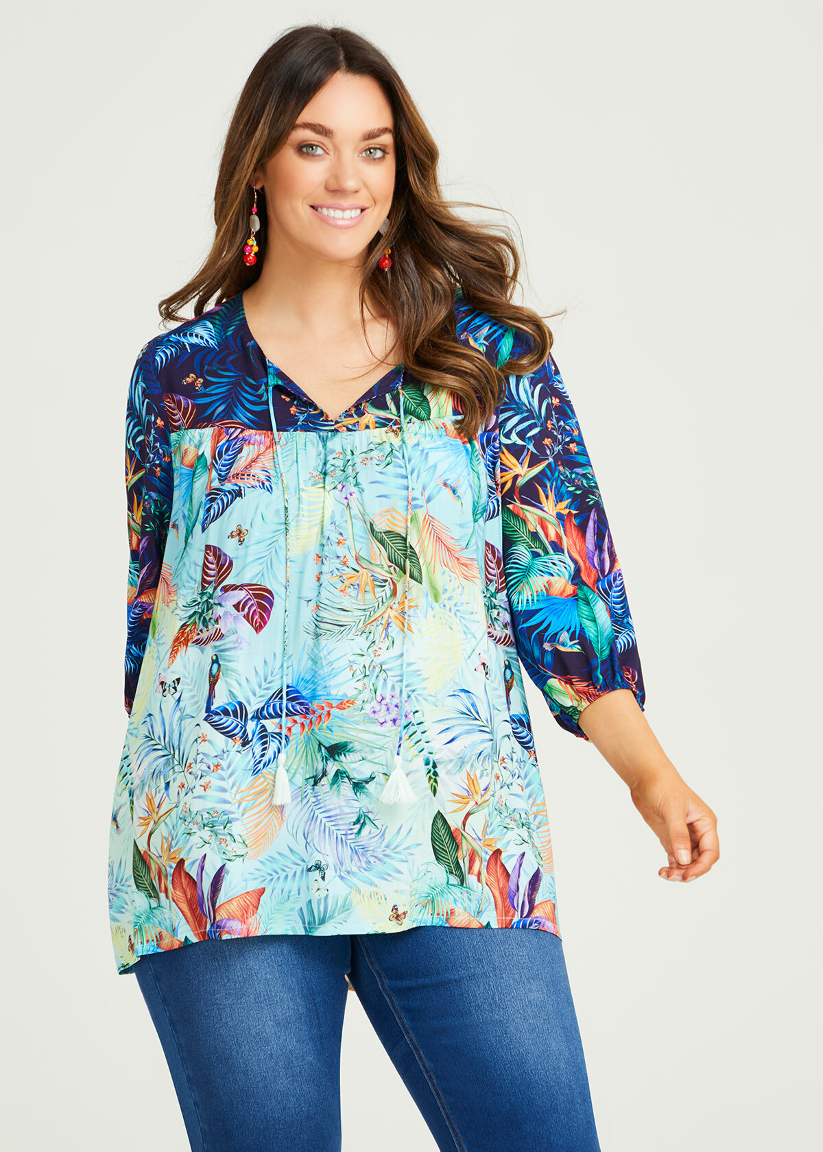 Shop Plus Size Natural Tropical Spliced Top in Multi | Taking Shape AU