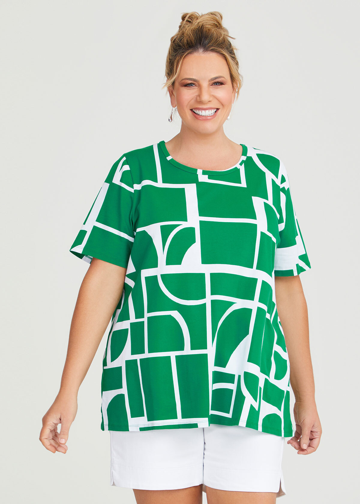 Shop Plus Size Cotton Abstract Geo Print Top in Green | Taking Shape AU