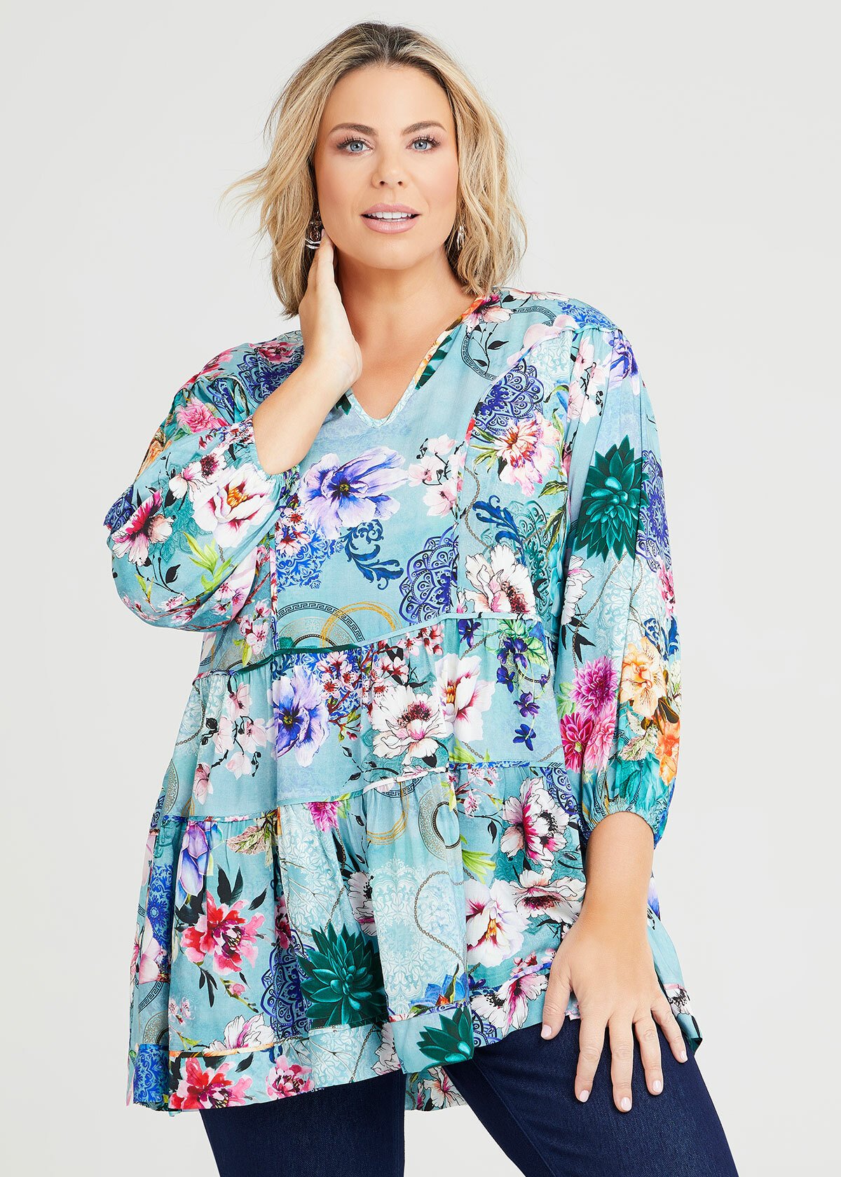 Shop Plus Size Natural Floral Blooms Tunic in Floral | Sizes 12-30 ...