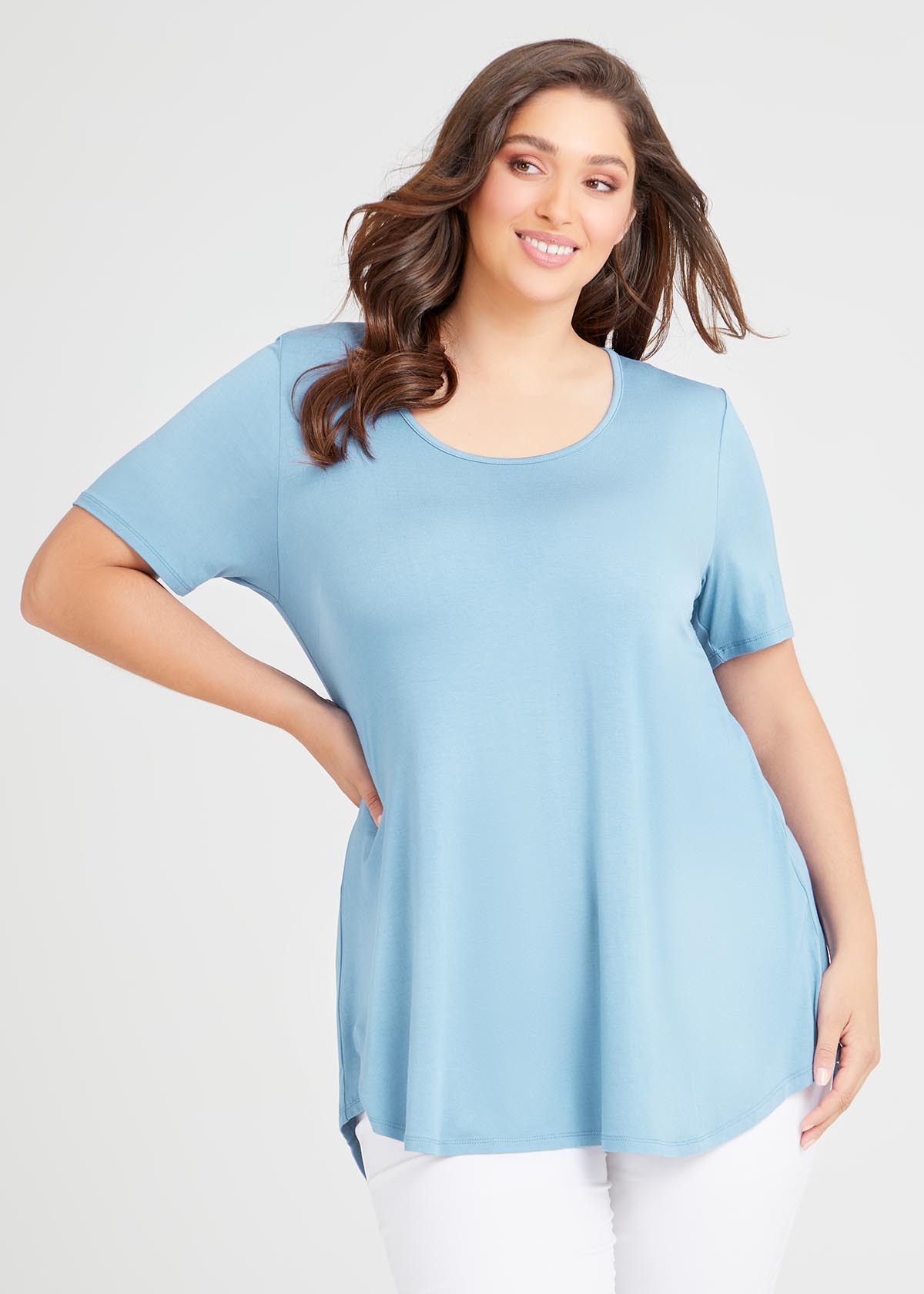 Shop Plus Size Bamboo Base Short Sleeve Top in Blue | Sizes 12-30 ...