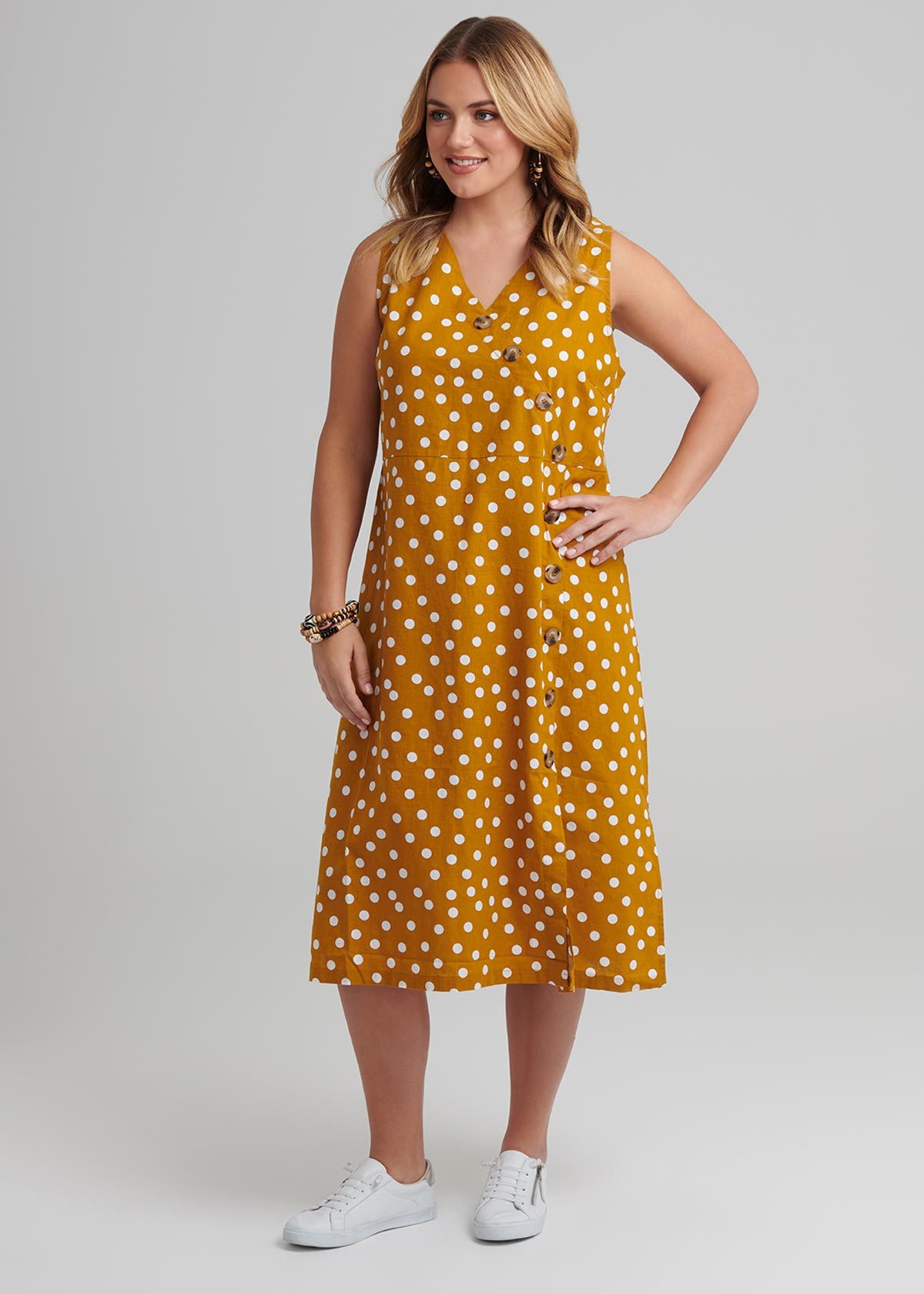 Mila Spot Linen Dress in Print, Sizes 12-30 | Taking Shape NZ