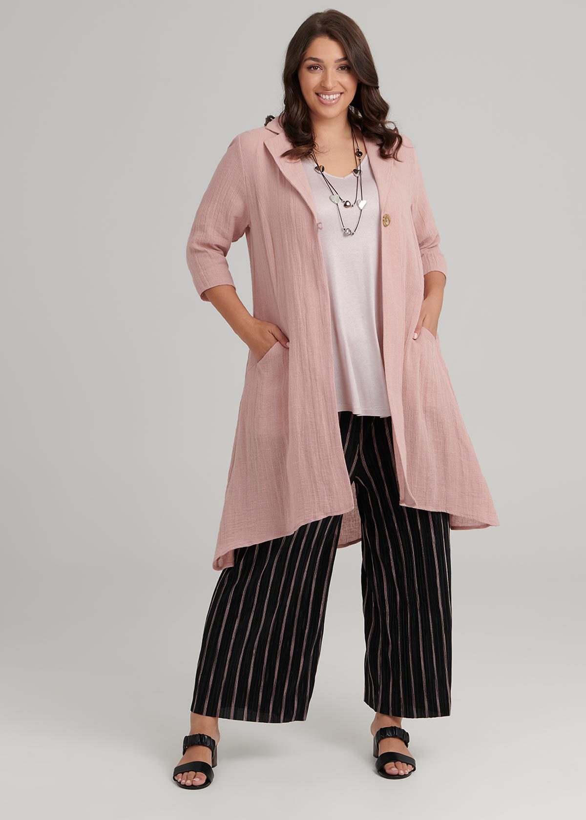 Shop Plus Size Linen Daybreak Duster, Pink Taking Shape AU