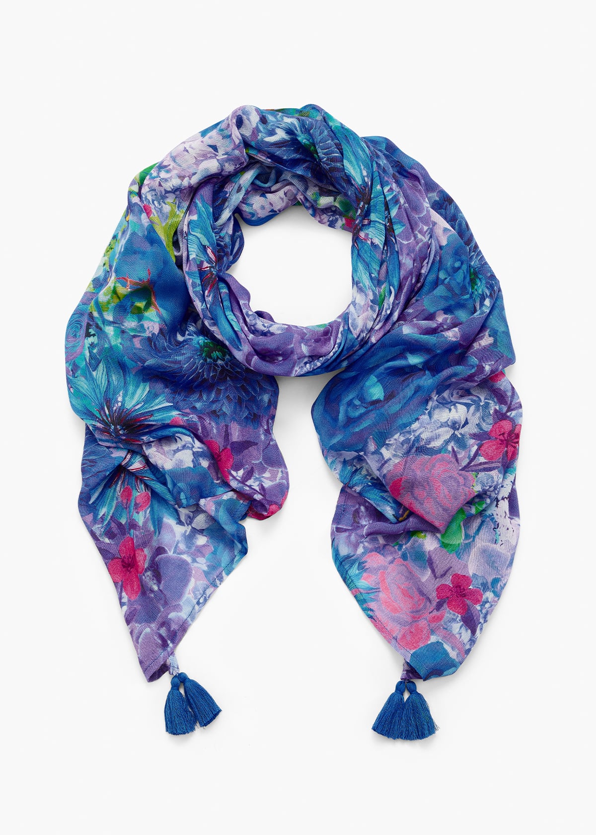 Seaside Women Floral Print Tassel Scarf main image 1