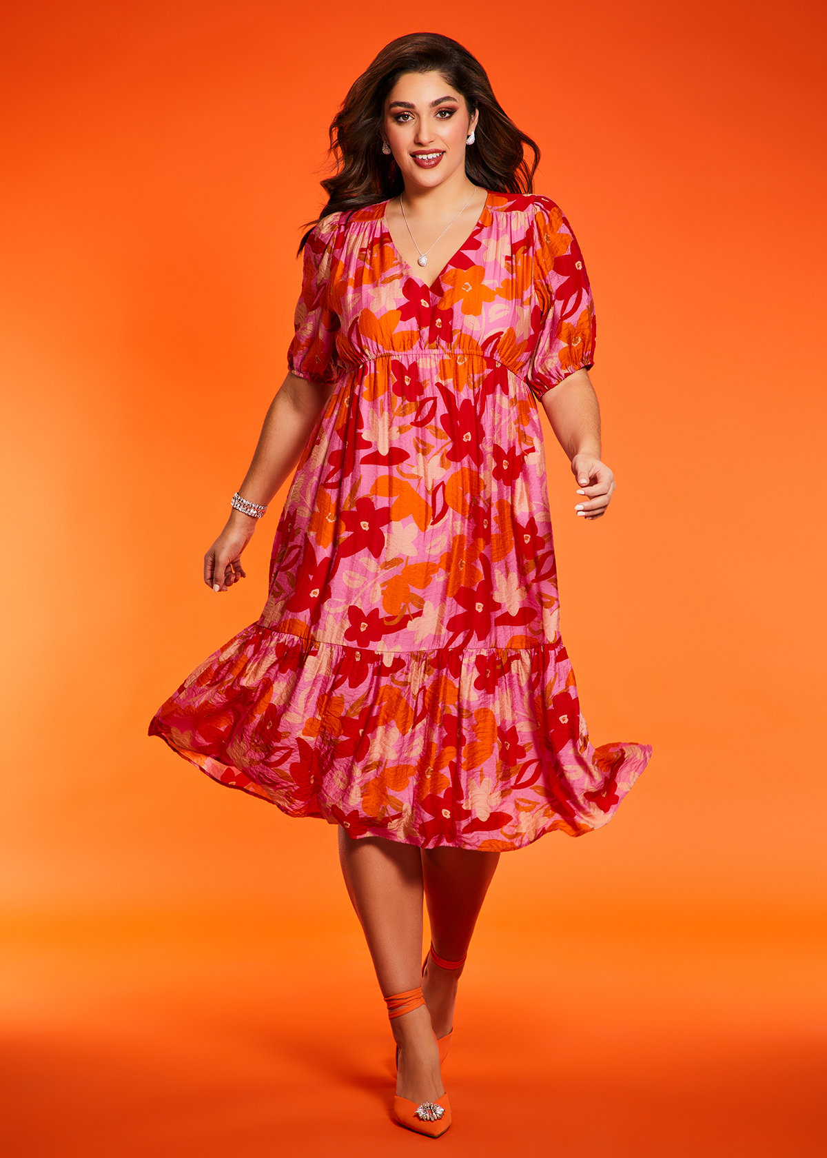 Shop Plus Size Natural Floral Midi Dress in Multi | Taking Shape AU