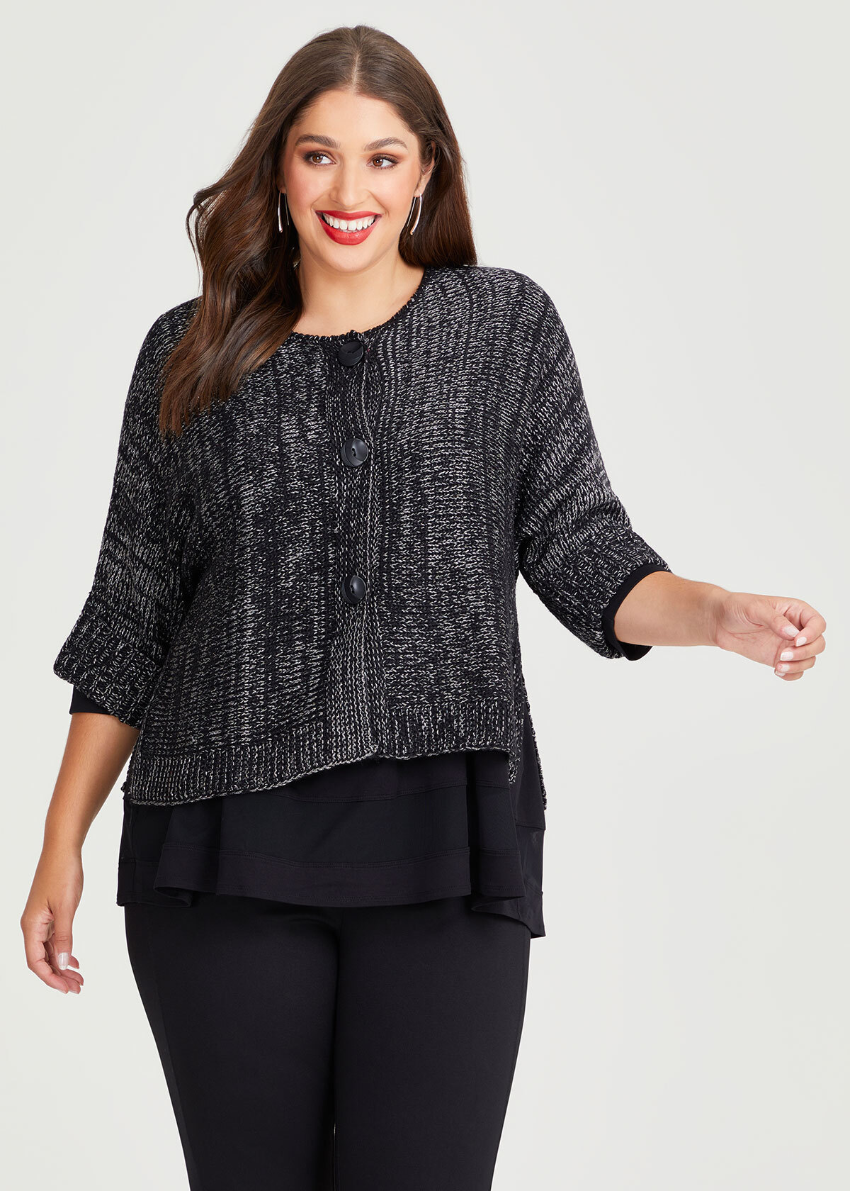 Shop Plus Size Wool Mix Lurex Button Cardigan in Black | Sizes 12-30 ...