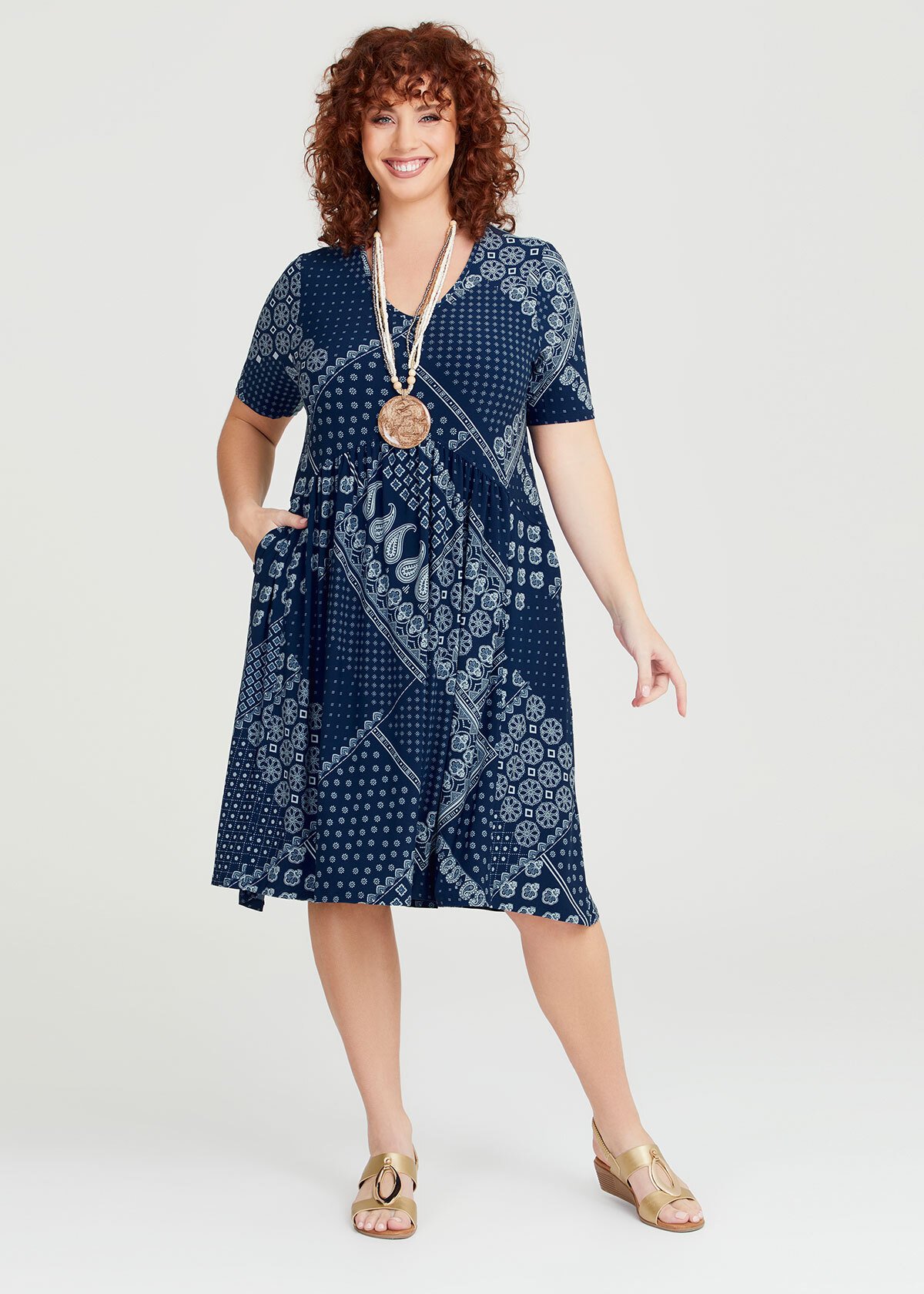 Shop Plus Size V-neck Bandana Print Dress in Blue | Taking Shape AU