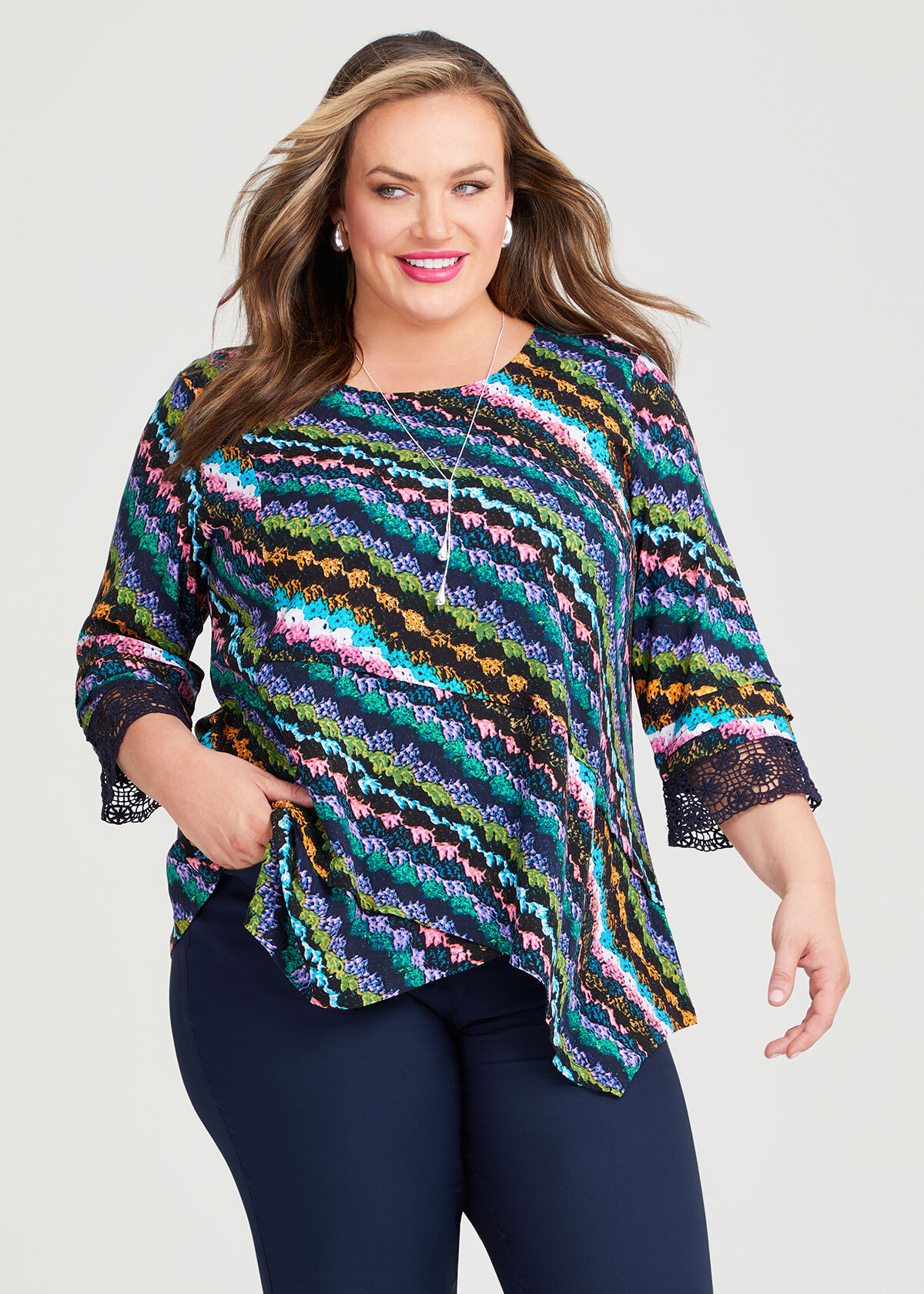 Shop Plus Size Crochet Print Natural Top in Multi | Taking Shape AU