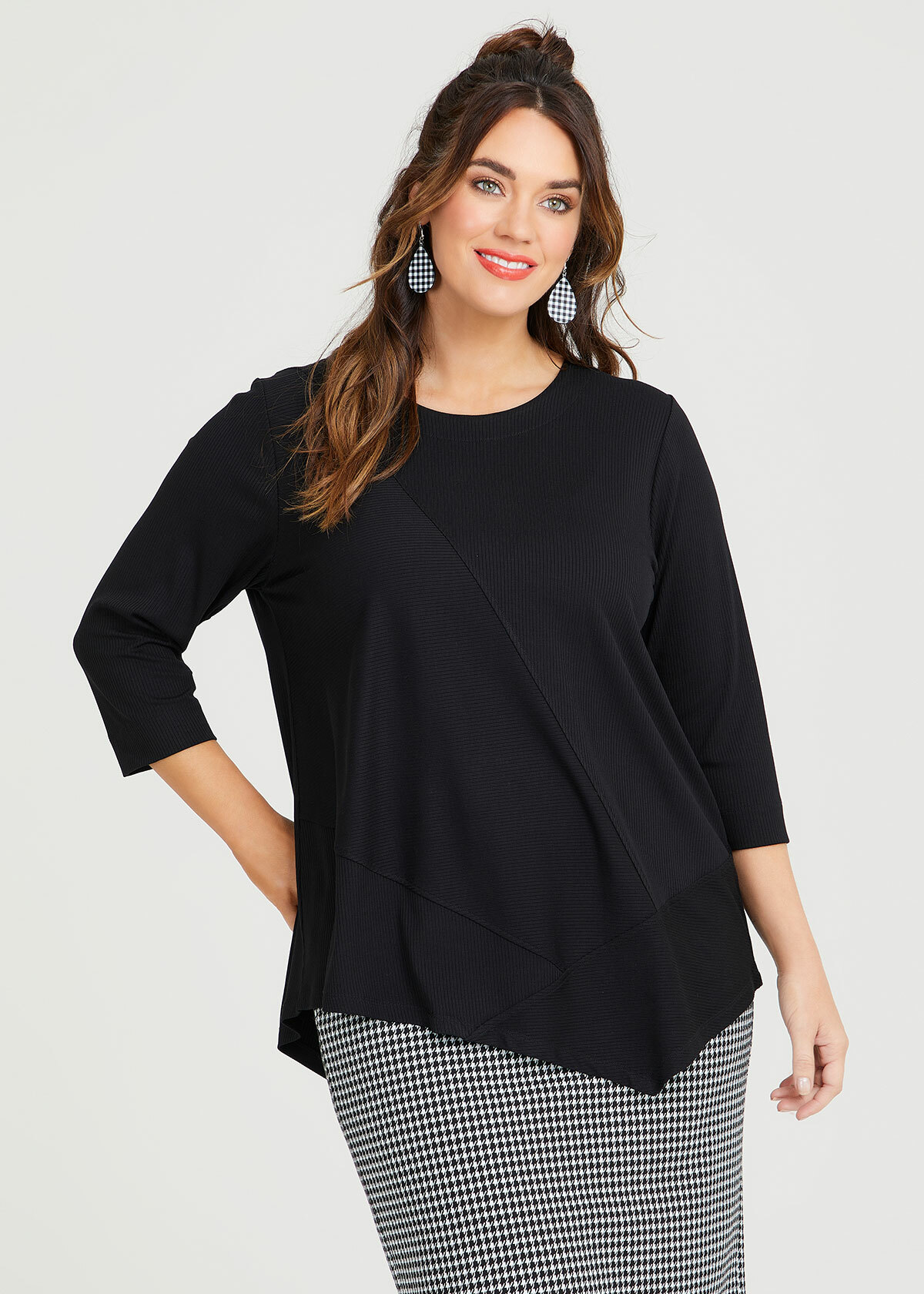 Shop Plus Size Angled Spliced Long Sleeve Top in Black | Taking Shape AU