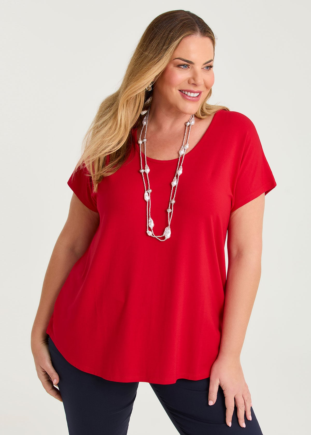 Taking Shape Natural Round Neck Everyday T-shirt Size 16 in Racing RED, Natural Viscose - Plus Size Women's Tops & T Shirts
